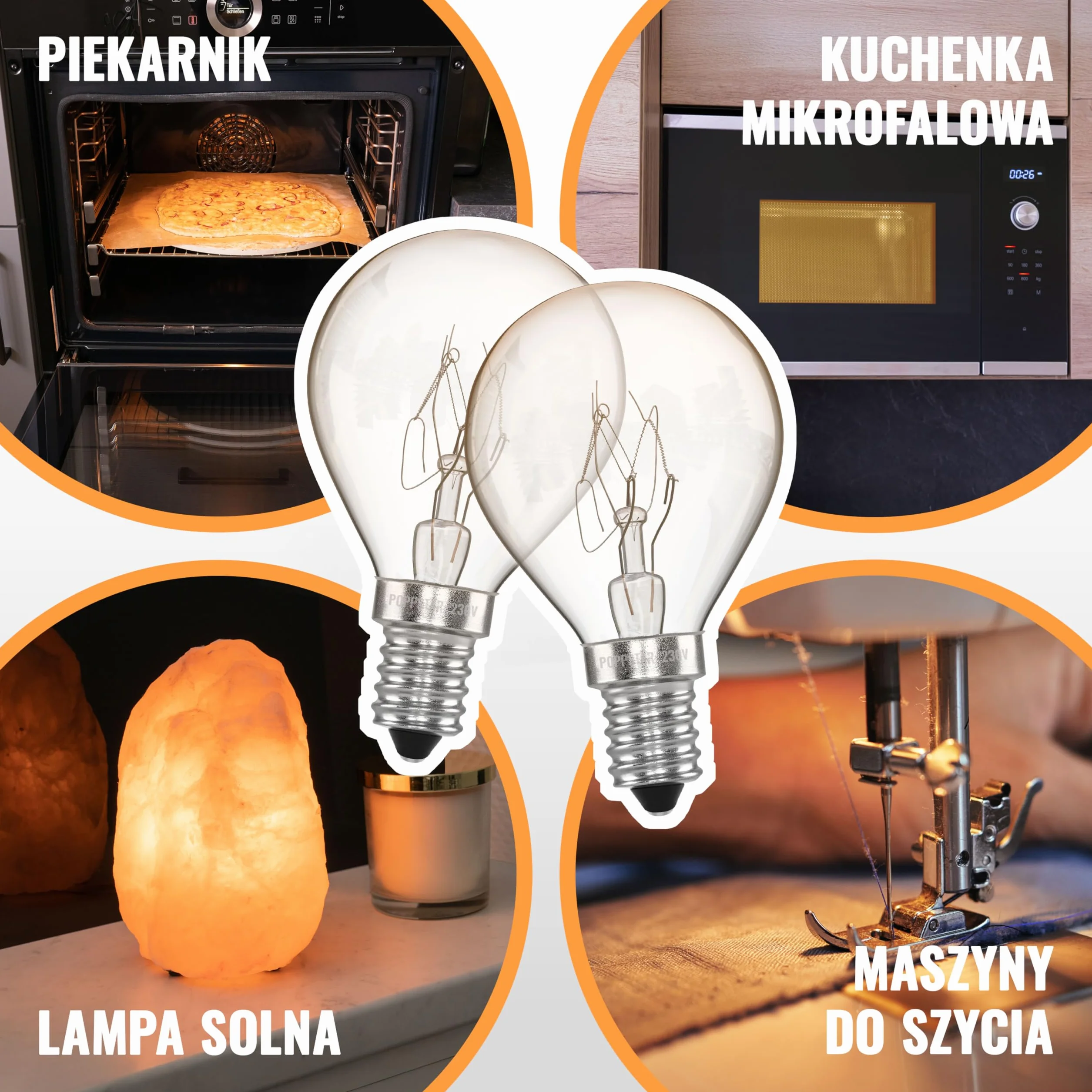 Poppstar żarówki do piekarnika E14 40W 300°C 2400K 350lm 2 szt.