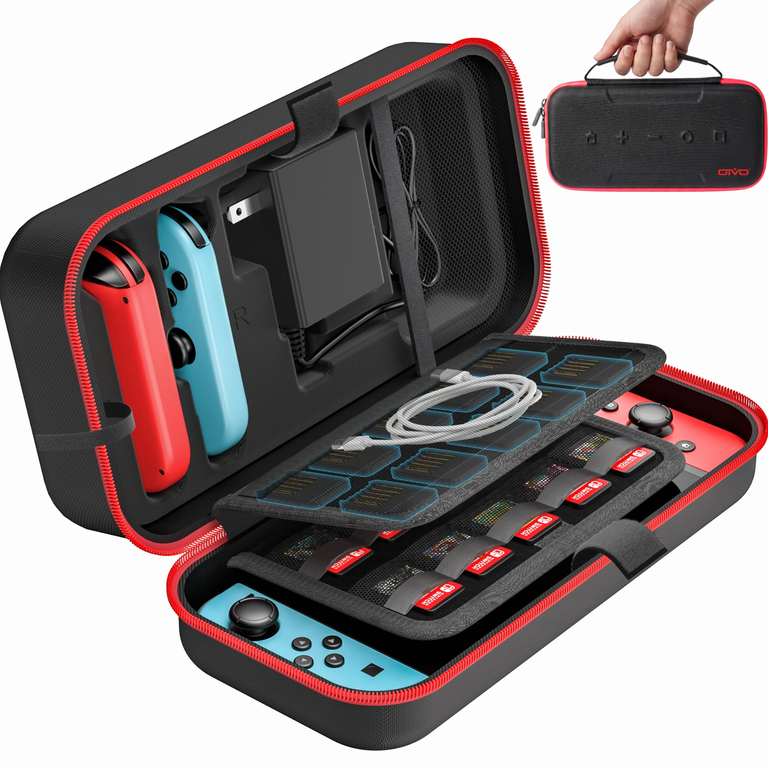 OIVO Etui na Nintendo Switch & Switch OLED, etui NS z 20 gniazdami na kartę, etui ochronne i twarda obudowa do konsoli i akcesoriów Nintendo Switch, czerwone