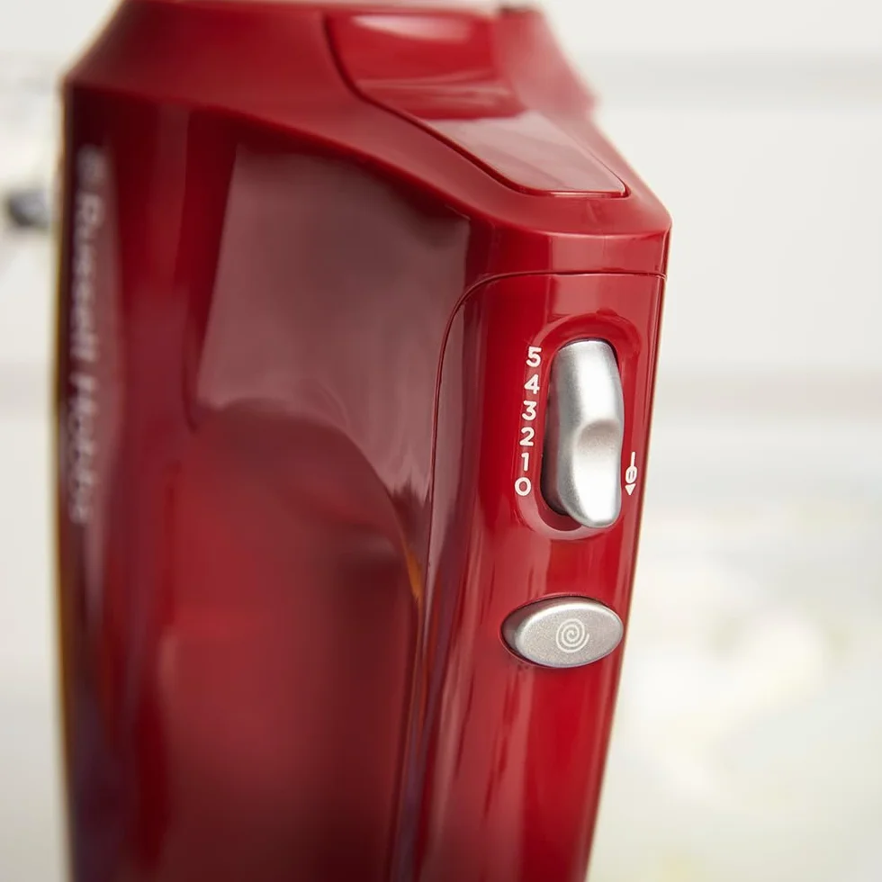 Russell Hobbs Mikser ręczny [Blender ręczny] Desire Red (5 Prędkości + Funkcja pulsacyjna, 2 Chromowane trzepaczki i haki do ciasta, Możliwość mycia w zmywarce, duża moc 350W) 27152-56