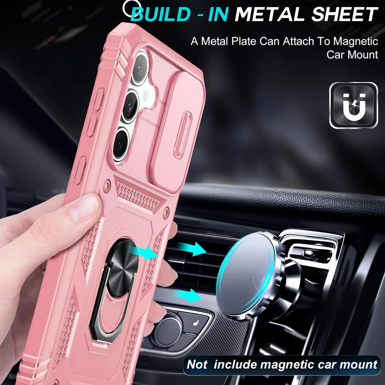 LeYi Etui do Samsung S25FE z 2 folią ze szkła hartowanego, etui do Samsung Galaxy S25 FE 5G z ochroną aparatu [Slidable] Odporny na wstrząsy pierścień 360° uchwyt TPU etui zderzak, różowe