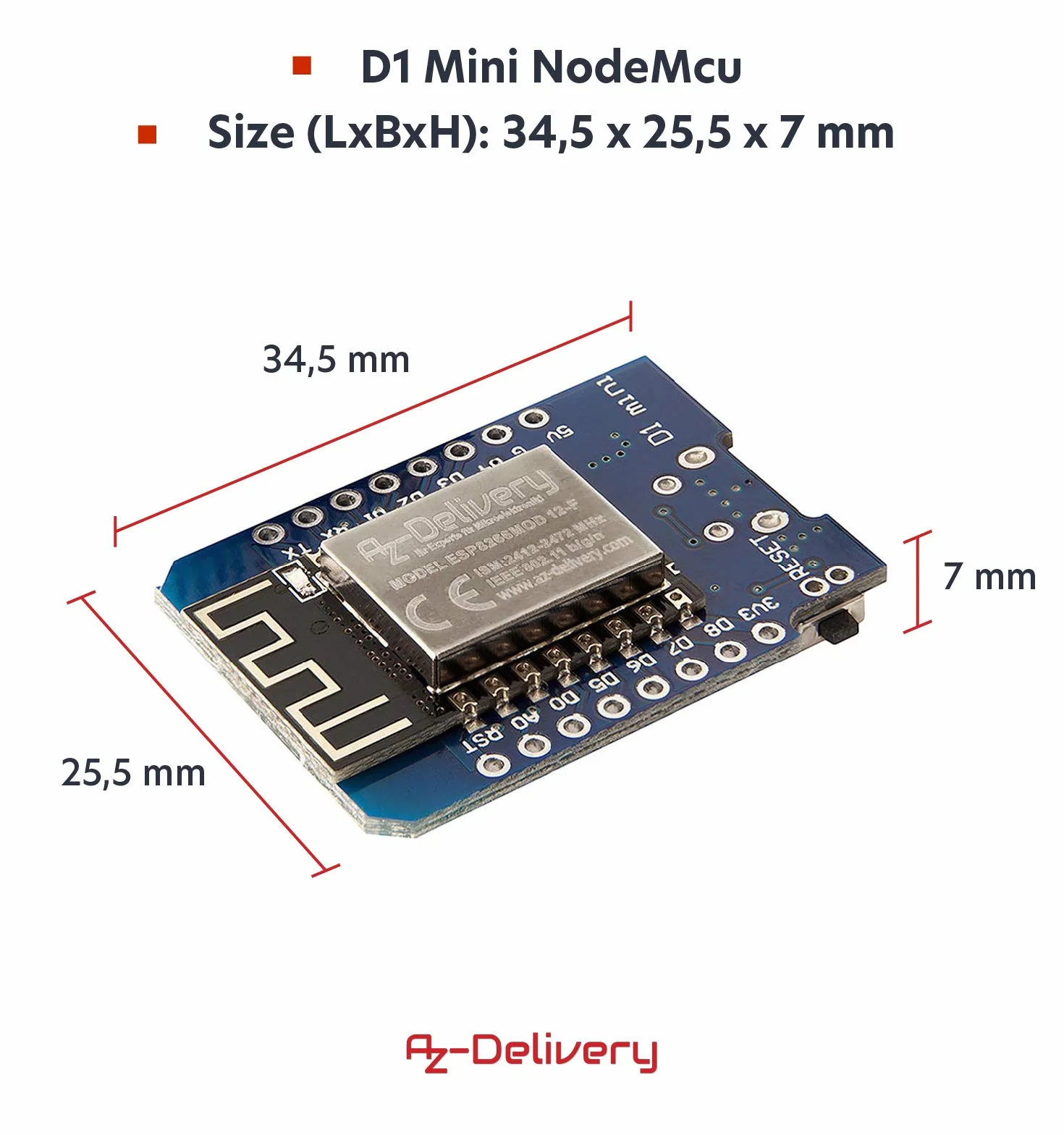 AZDelivery D1 Mini NodeMcu z ESP8266-12F Moduł WLAN CH340G Lua, kompatybilny z Arduino w tym e-book!