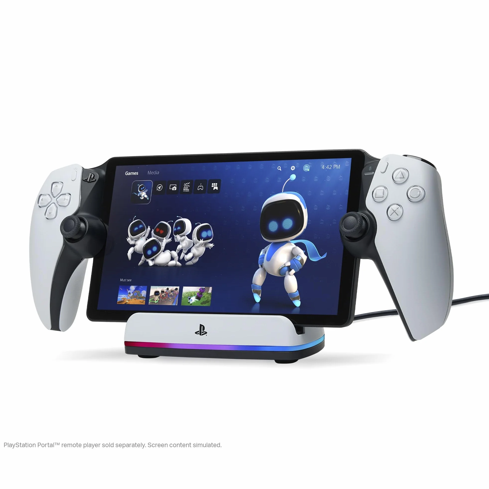 Stacja ładująca PowerA do konsoli PlayStation Portal™ Remote Player z Lumectra™, oświetlenie RGB, zasilanie USB, ładowarka magnetyczna, ładowanie i stojak, obciążona podstawa, oficjalna licencja