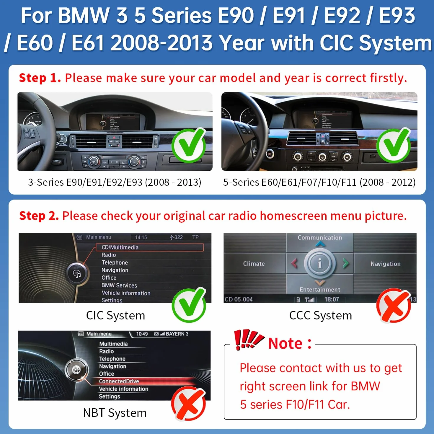 Road Top Ekran CarPlay, 8.9 calowe radio samochodowe stereo dla BMW 3er 5er E90/E91/E92/E93/E60/E61 2008-2013 Jaar met CIC Systeem, radio samochodowe z wąską ramką dla CarPlay/Android Auto/MirrorLink
