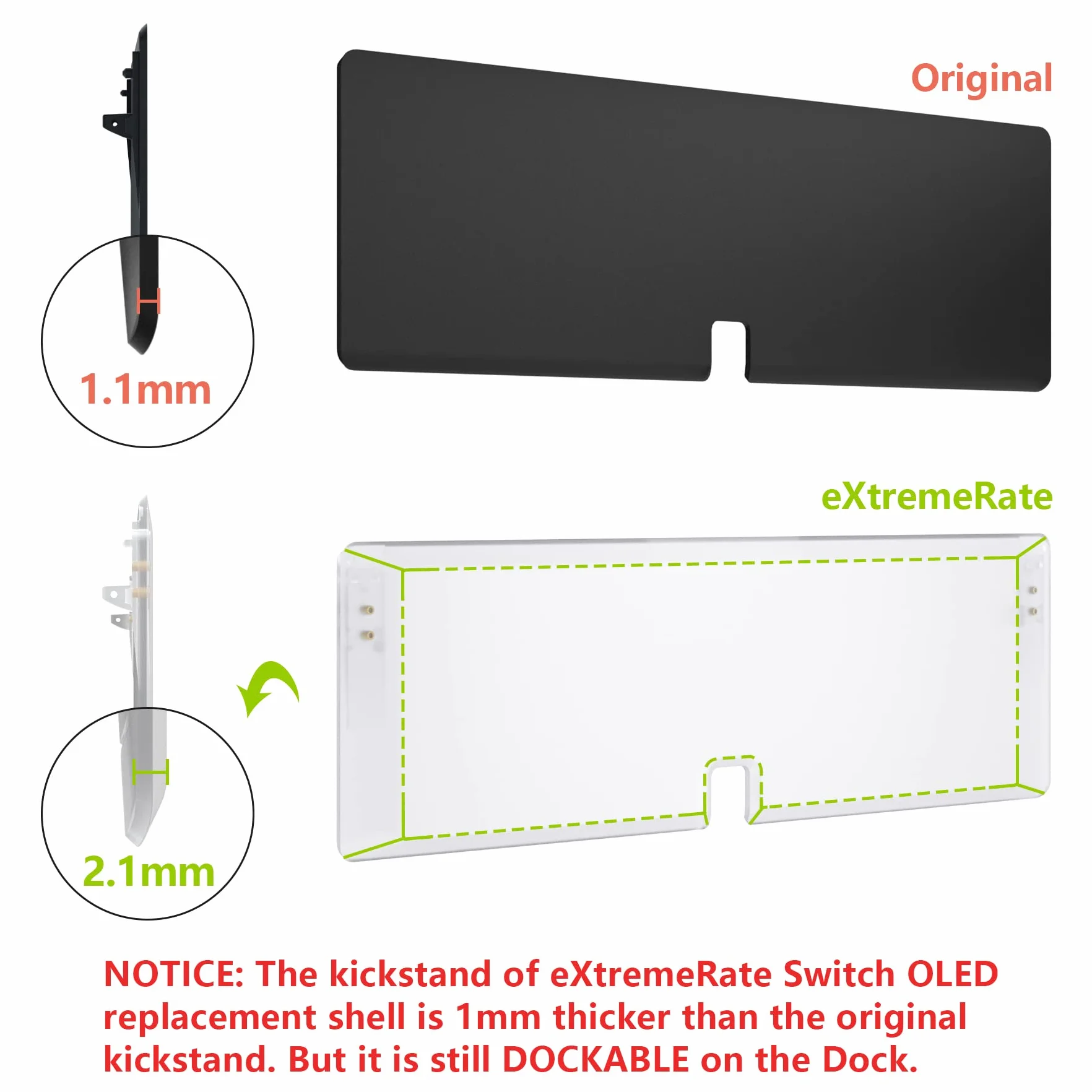 eXtremeRate Jasne Custom Full Set Shell dla Nintendo Switch OLED, Wymienna Płyta Tylna Konsoli & Podpórka, Z Kolorowymi Przyciskami dla NS Joycon