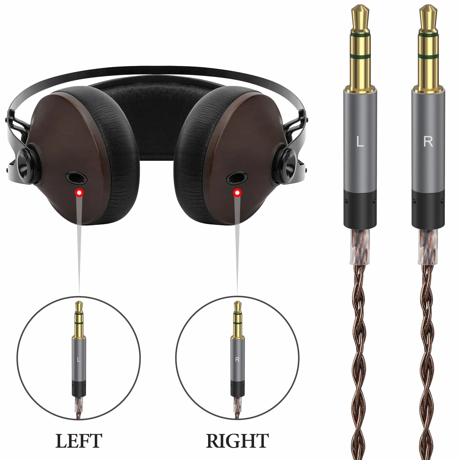Geekria Apollo Wtykowy kabel audio z miedzi pojedynczego kryształu, kompatybilny z Meze Audio 99 Classics, 109 PRO, LIRIC 2, Strada, 4,4 mm na podwójne 3,5 mm (1,5 m)