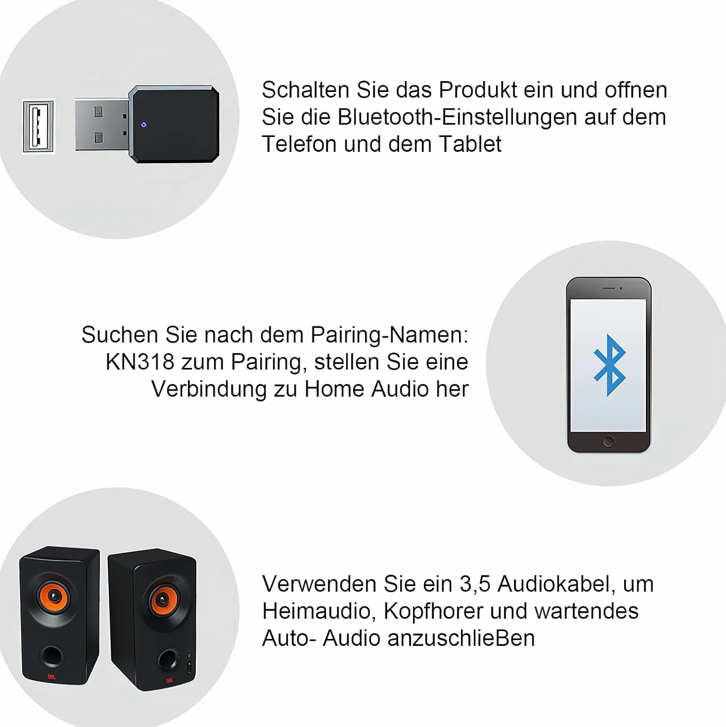 HENGBIRD Samochodowy odbiornik USB Bluetooth 5.1 z 3,5 mm AUX, interfejs USB Plug & Play, wbudowany mikrofon, Plug and Play, podwójne połączenie, nadaje się do samochodów / PC/TV/głośników