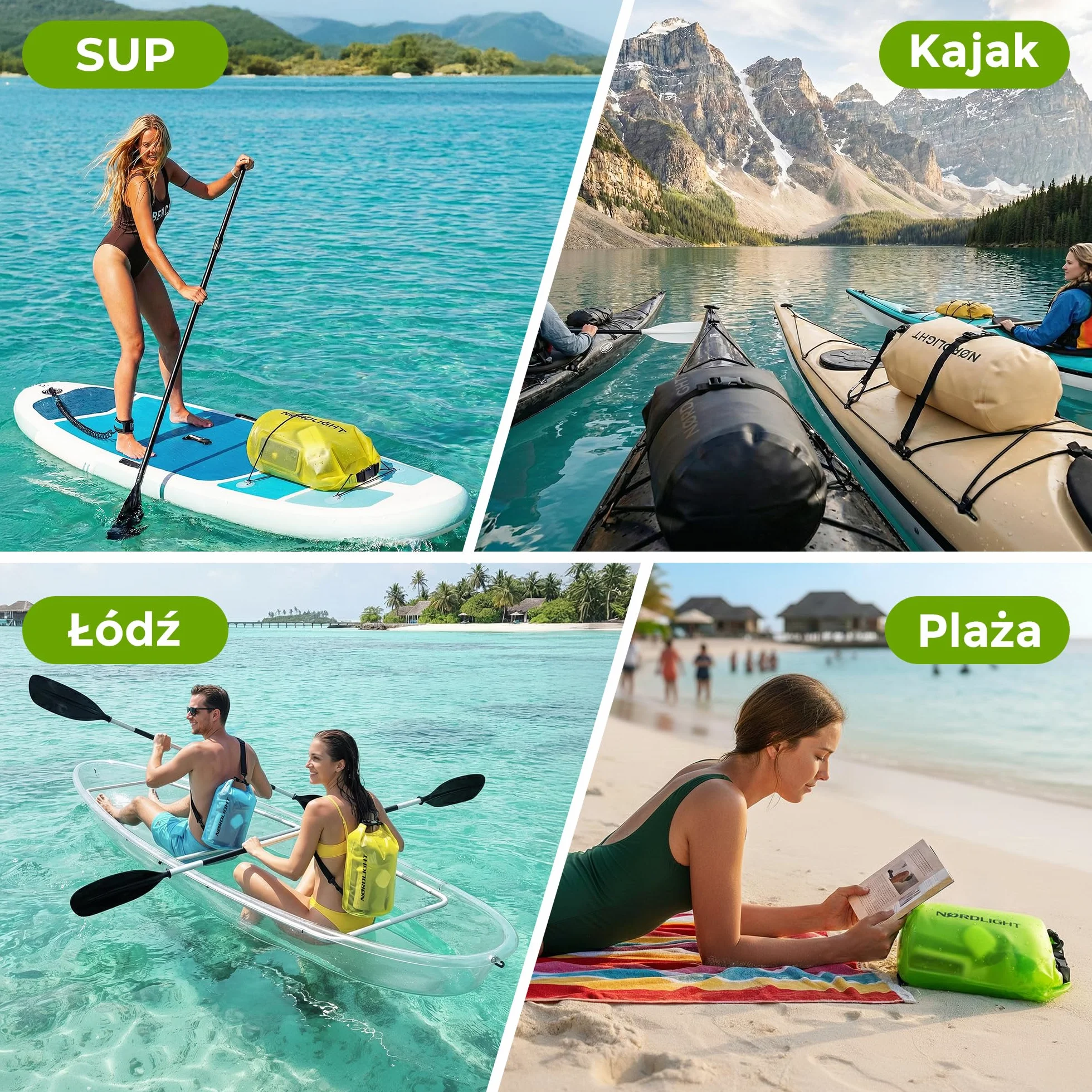 Nordlight Wodoodporna torba sucha Dry Bag 15L - (Biały) Zapięcie roll-top i pasek na ramię | Pływanie, kąpiele, plaża, spływy kajakowe, wiosłowanie na stojąco, nurkowanie