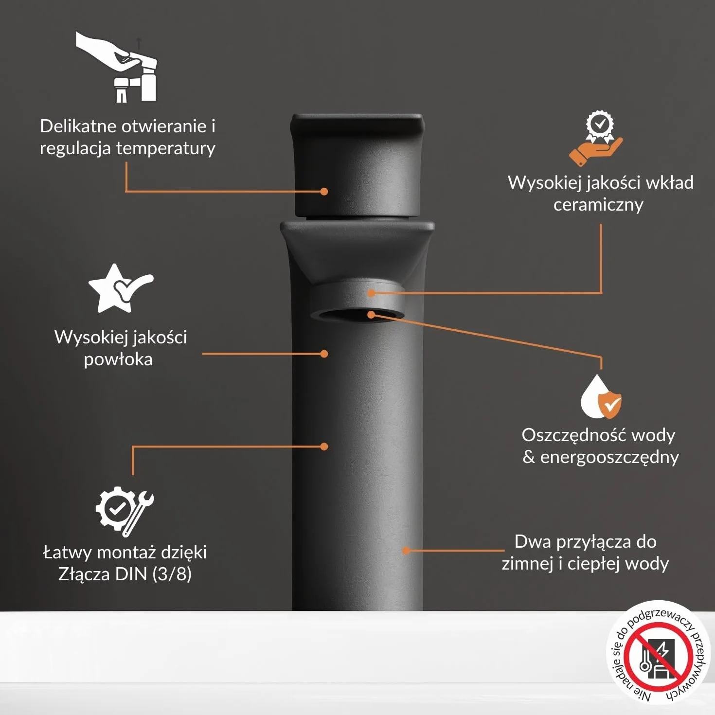 Planetmöbel Umywalka z szafką 40cm w kolorze białym z umywalką i baterią w kolorze czarnym matowym, zestaw mebli łazienkowych do łazienki, WC dla gości