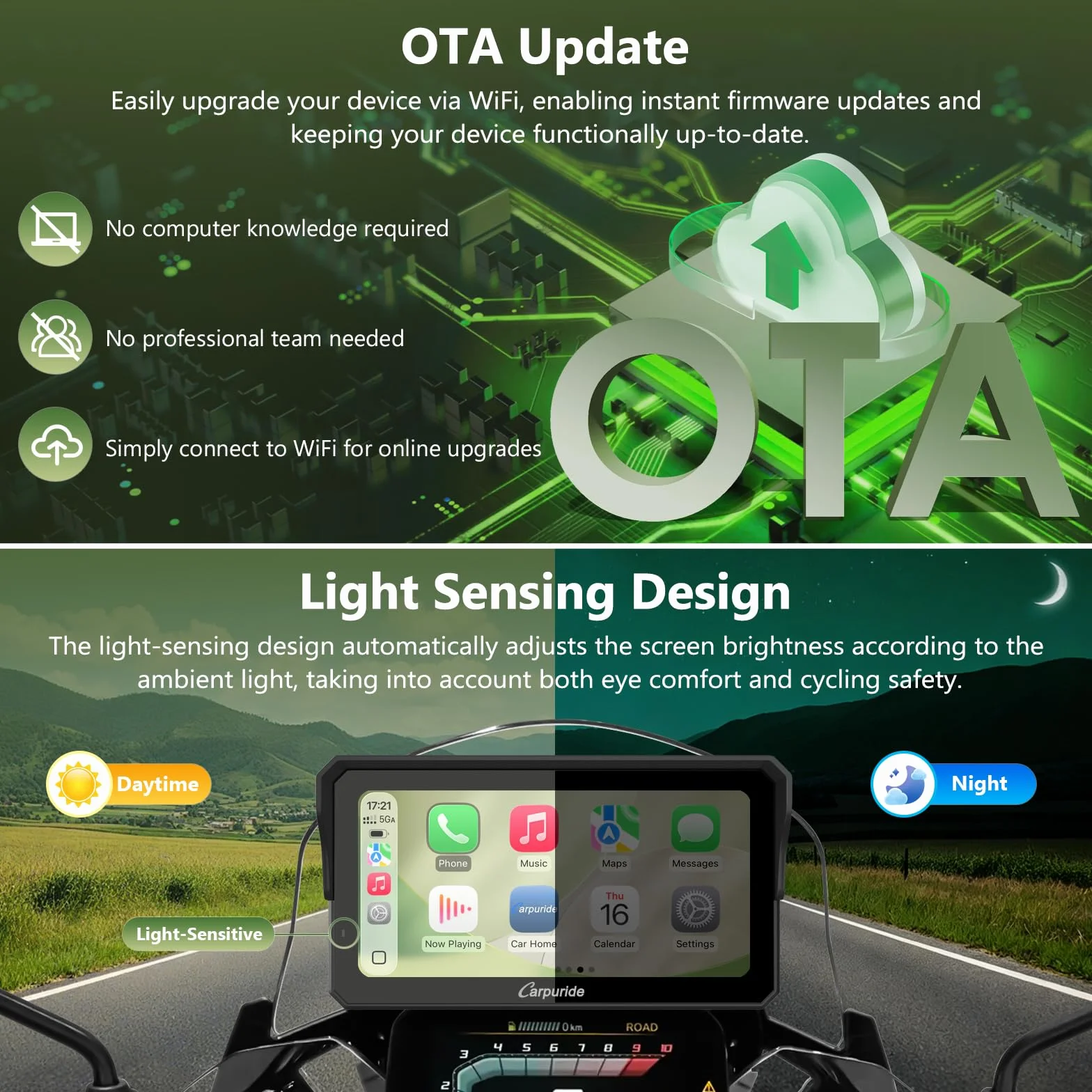 Carpuride W602BS Pro CarPlay Ekran do BMW Motocykli, Natywna Kontrola Koła Wonder & Odczyt Danych, 6,25" Wodoodporny Ekran Dotykowy, CarPlay & Android Auto, OTA, Podwójny Bluetooth, Interkom, Nawi.
