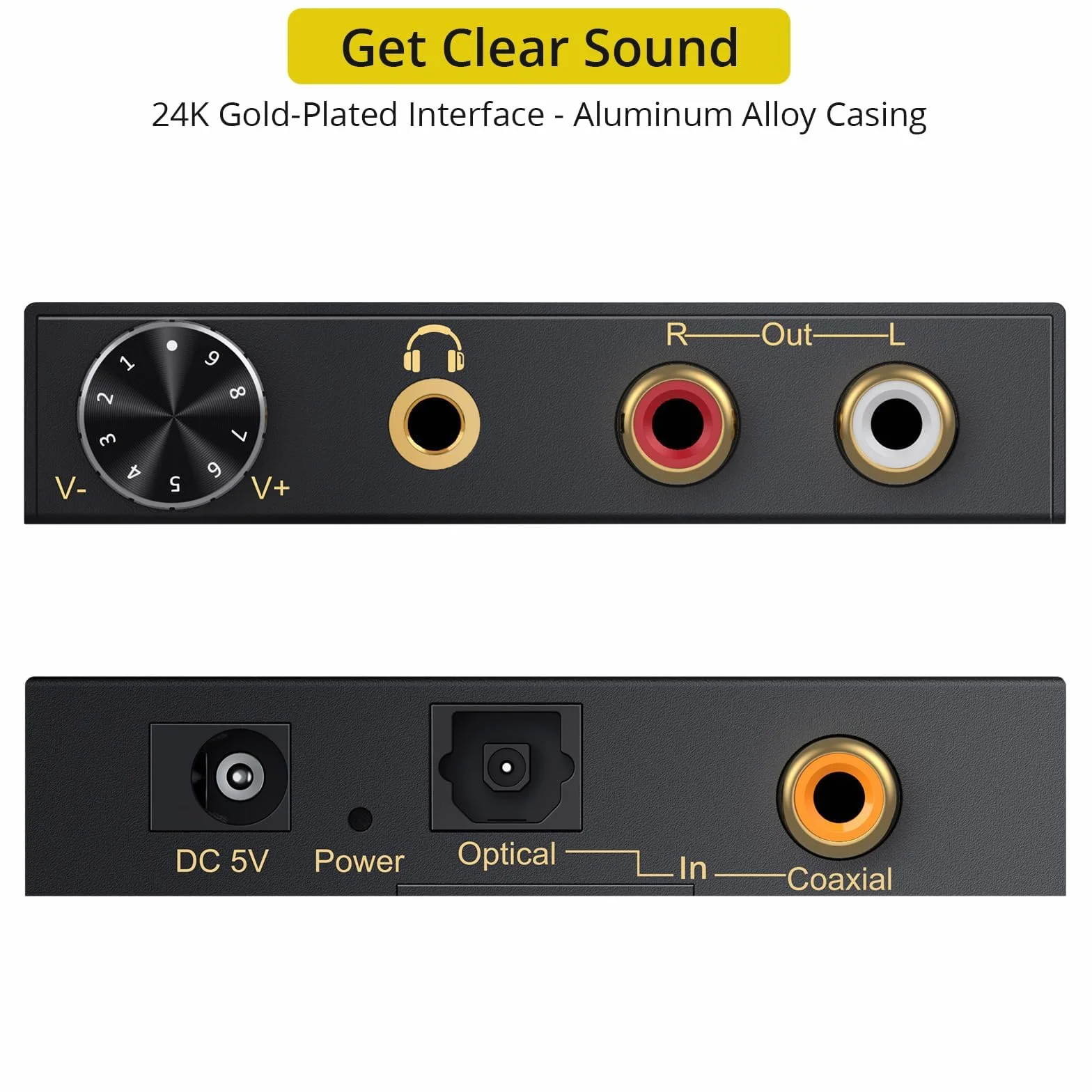 PROZOR Cyfrowy na analogowy konwerter audio 192 kHz obsługuje Dolby AC-3 DTS 5.1CH z regulacją głośności, dekoder optyczny na RCA DAC, cyfrowy konwerter DAC SPDIF TOSLINK na stereo L/R i gniazdo 3,5