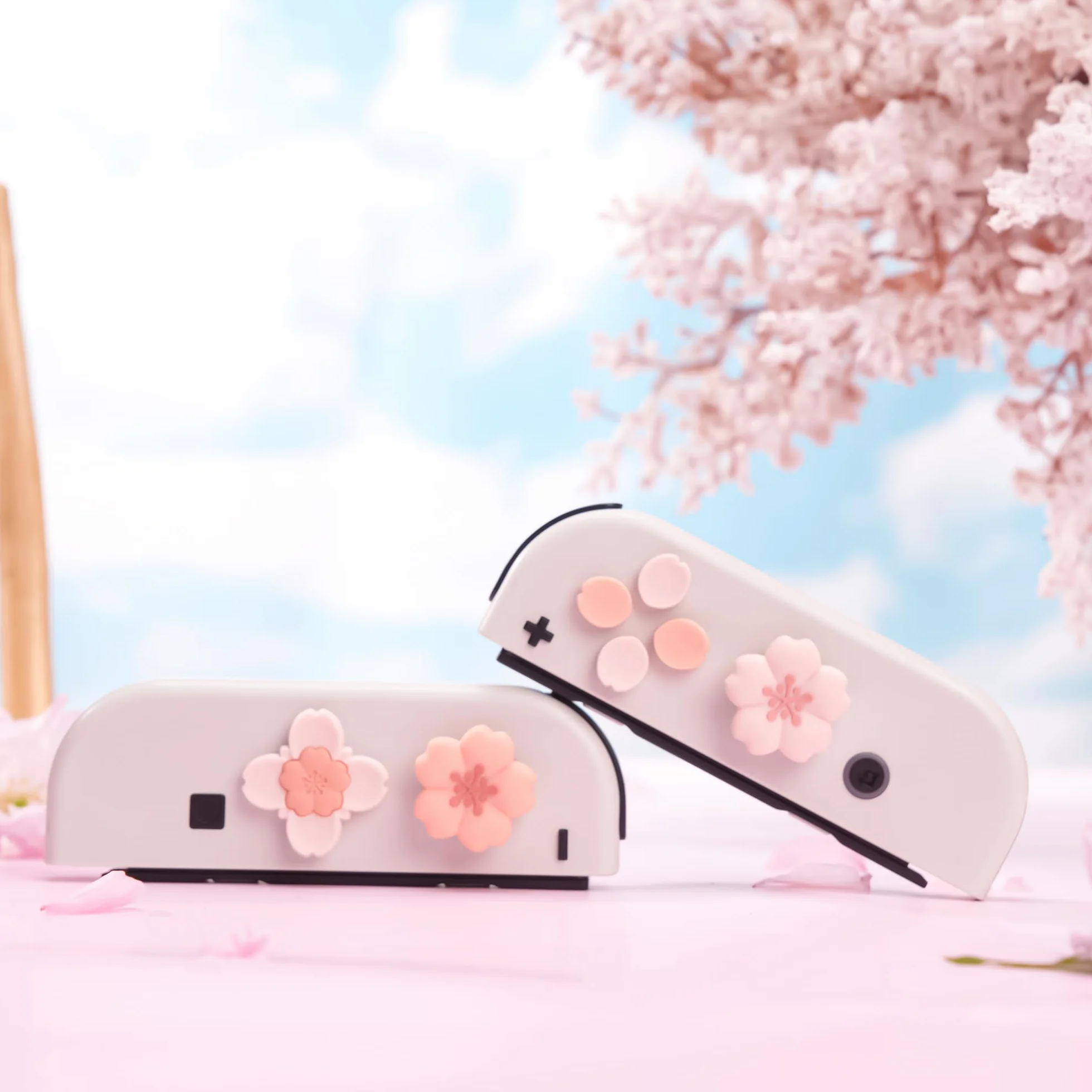 GeekShare Silicone Cross D-Pad Button Caps Set Cute Joystick Cover - ABXY Key Buttons Sticker Compatible with Switch/OLED - Sakura