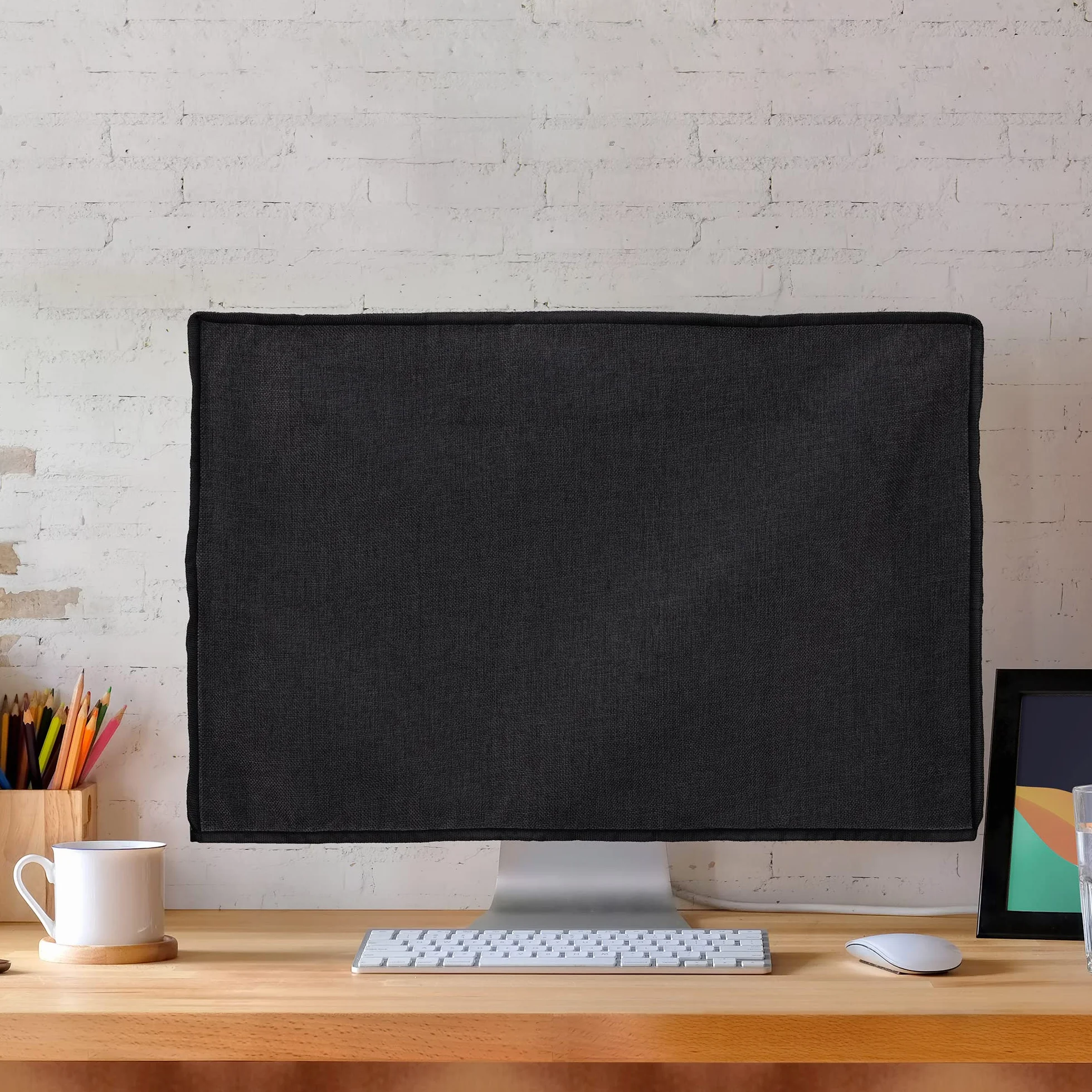 kwmobile Lniane etui kompatybilne z monitorem 31-32" – etui ochronne, ochrona przed kurzem, osłona na ekran PC – osłona przeciwpyłowa w kolorze czarnym