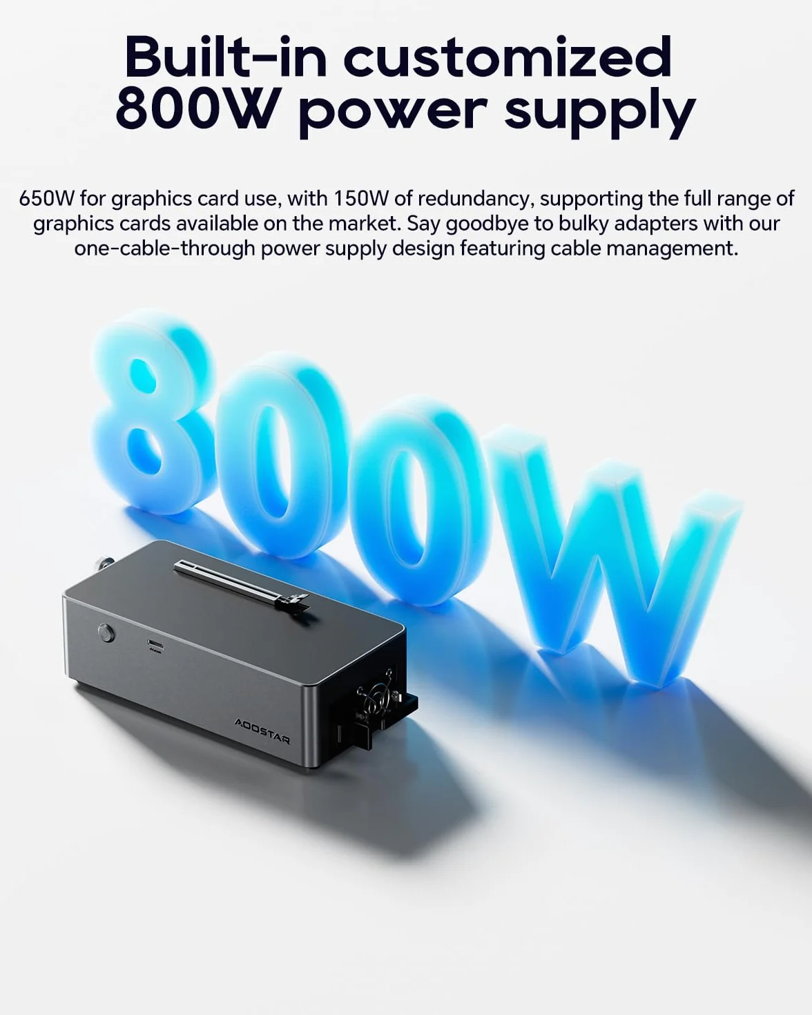 AOOSTAR AG01 eGPU stacja dokująca ze złączem Oculink, zewnętrzna karta graficzna GPU, Docking Statino, kompatybilna z kartami graficznymi AMD/Intel/NVDIA, wbudowany zasilacz 800 W, zużycie energii 600