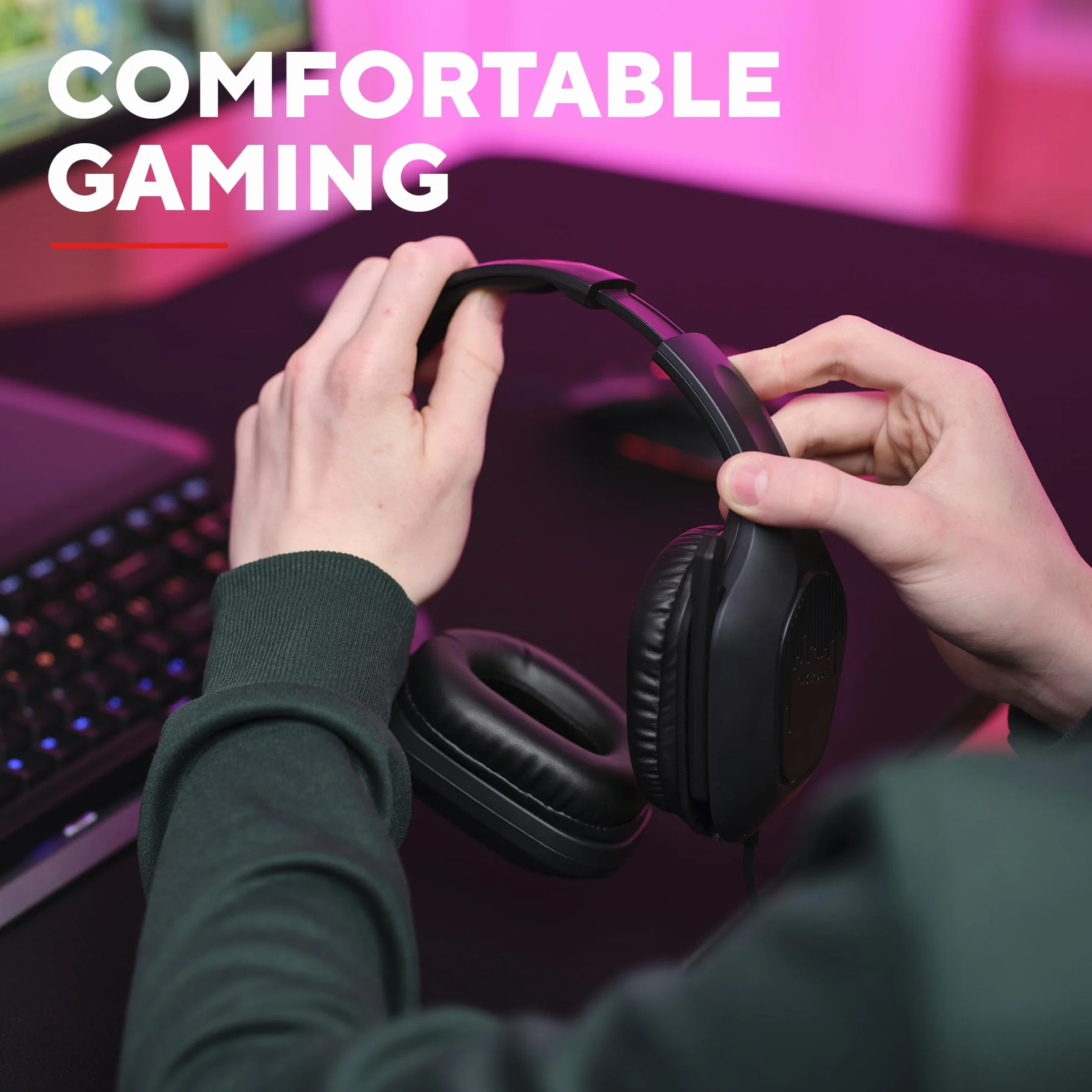 Trust GXT 418 Rayne Lekkie Słuchawki Gamingowe PC Xbox PS5 PS4 Switch Smartfon, Jack Audio 3.5mm, Kabel 2m, Przetworniki 50mm, Odchylany Mikrofon, Headset Przewodowy do Komputera i Konsoli, Czarny