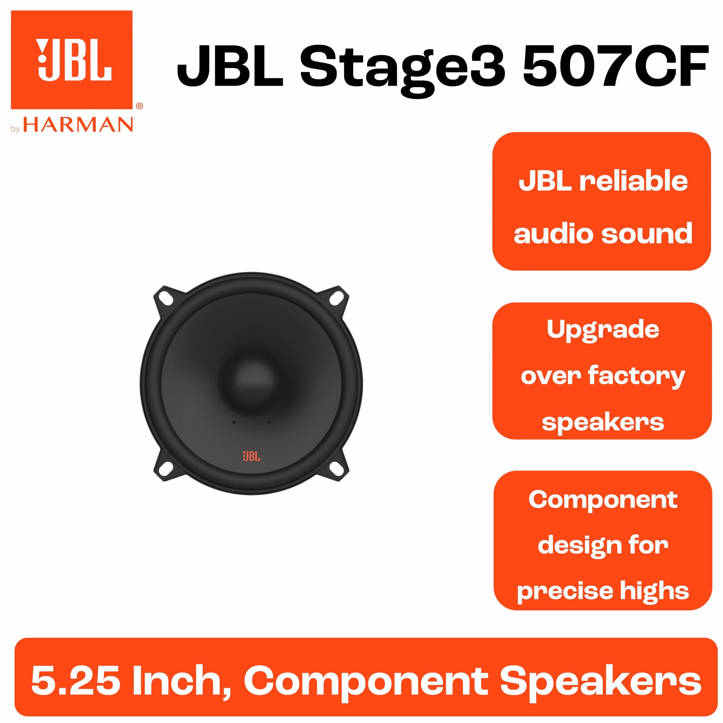 JBL Stage3 507CF głośnik samochodowy Harman Kardon 2-drożny system głośników samochodowych, 135 W Baffle Pro Sound 13 cm (130 mm) bez oddzielnych kratek i głośników wysokotonowych