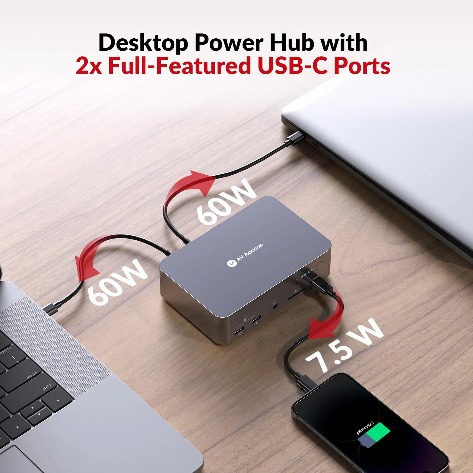 AV Access Stacja dokująca KVM Switch 2 monitory, 2 laptopy, podwójny monitor 4K KVM, 2 porty USB-C MST, 60 W PD do każdego komputera, 1G Ethernet, emulacja EDID, 2K przy 144Hz, 1080P przy 240Hz