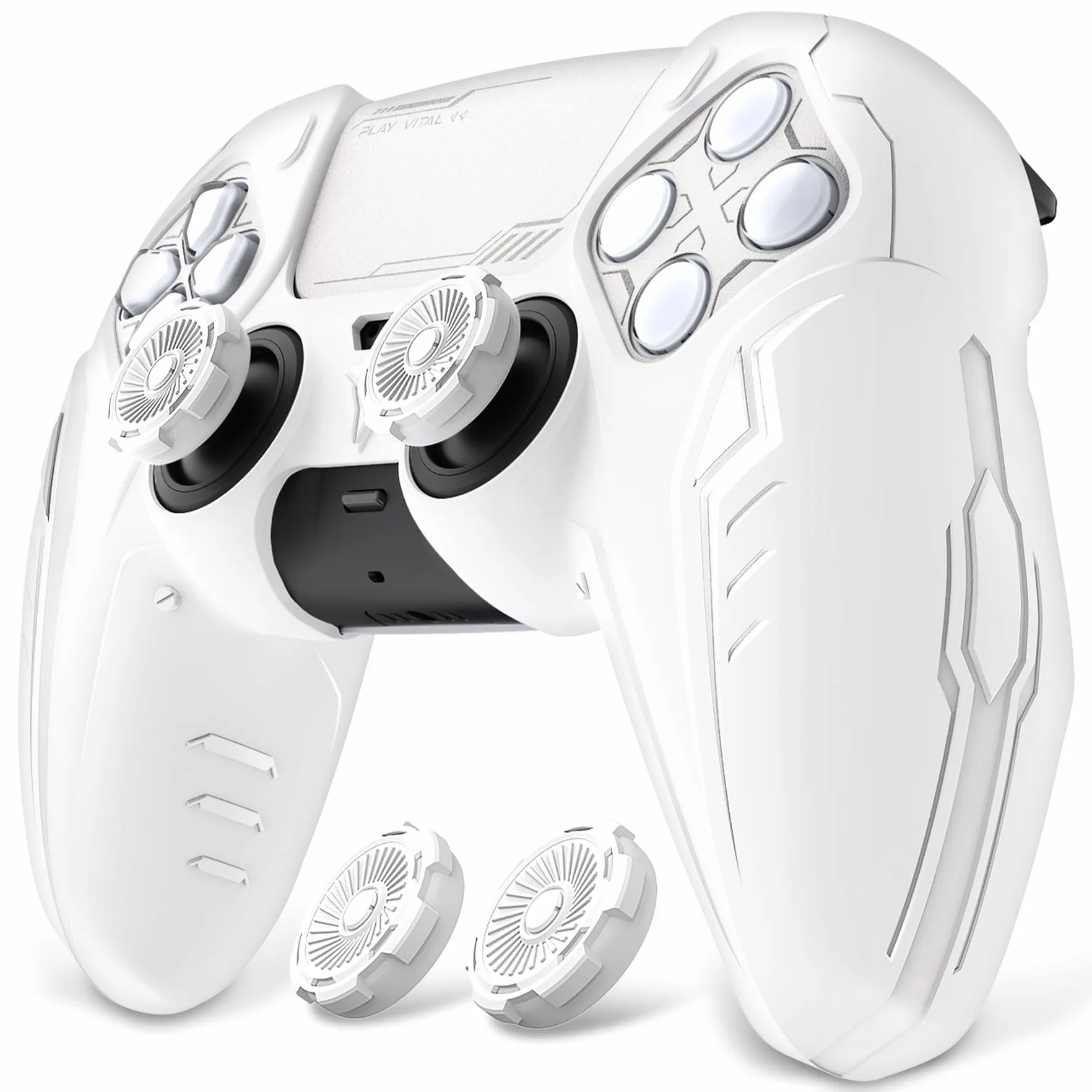 PlayVital Silikonowa Etui do ps5 Kontroler,Protective Case Silikonowa Osłona do ps5 Pokrowiec Skóry Ochronny Nakładka kompatybilna z ps5 Stacją Dokującą-Biały(CyberMech Edycja)