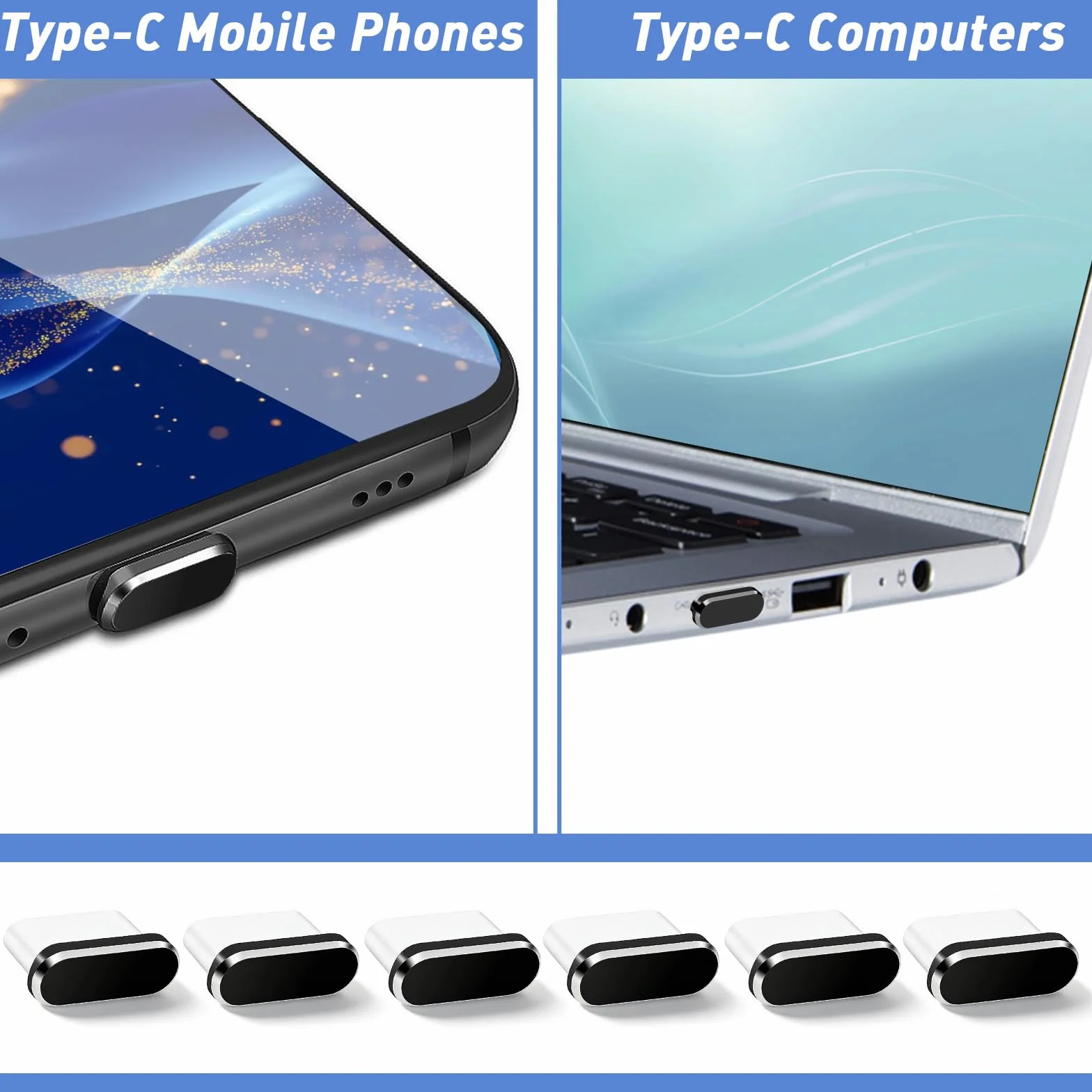 6 szt. wtyczka przeciwpyłowa USB C, osłona portu ładowania typu C, metalowe osłony, zatyczki, osłony, zatyczki, zatyczki do większości smartfonów
