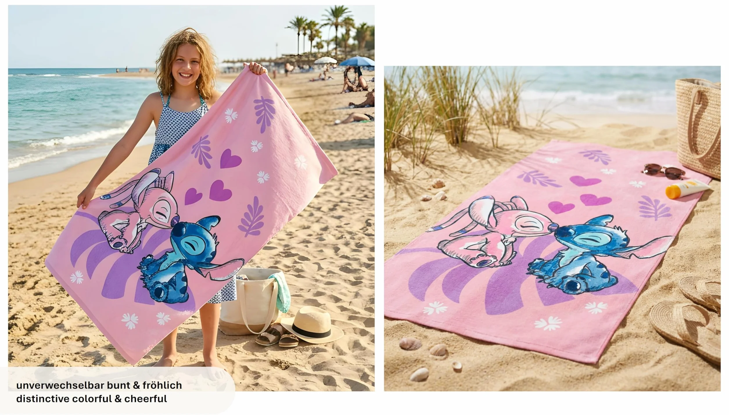 Theonoi Disney Lilo und Stitch dziecięcy ręcznik kąpielowy, ręcznik plażowy, 70 x 140 cm, 100% bawełna, dla dziewczynek – standard Öko-Tex