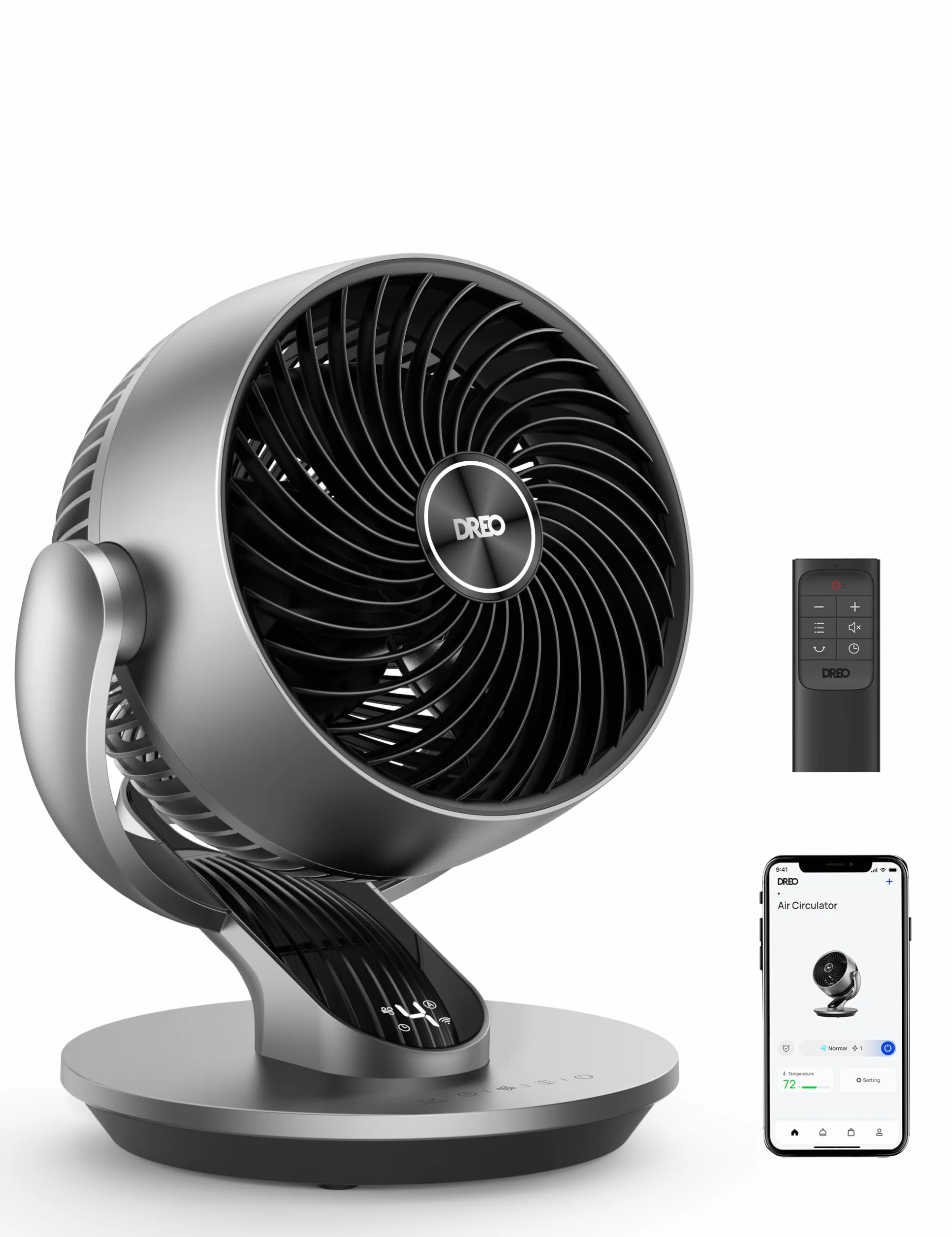 Dreo 28dB inteligentne wentylatory stołowe do sypialni, wentylatory oscylacyjne 120°+90° z pilotem zdalnego sterowania/głosu/Wifi/Alexa, średnica 18 cm, 4 prędkości, 5 trybów,srebrny