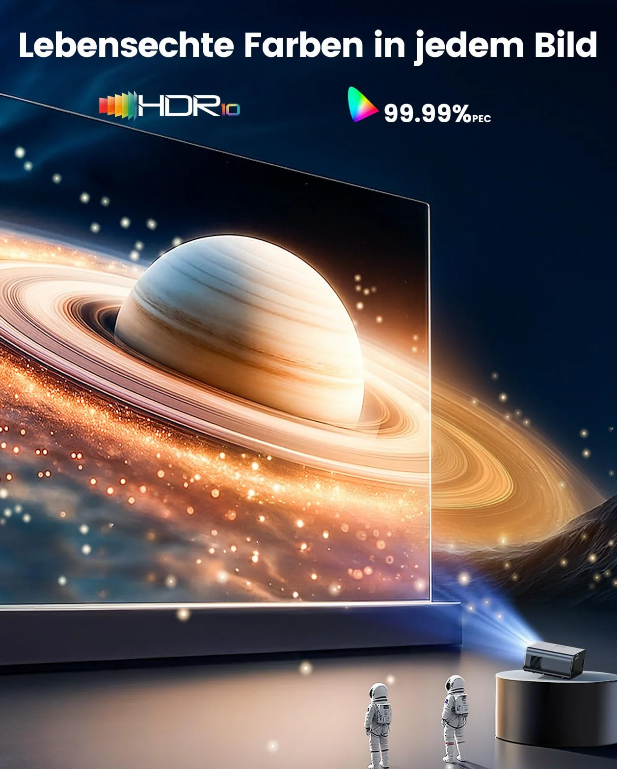 Projektor 4K z Google TV & Netflix/Disney+, Dolby Audio, 1000 ANSI Smart Beamer 4K autofokus, korekcja trapezowa, HDR10, sterowanie głosem, WiFi Bluetooth Full HD 1080p kino domowe/zewnętrzne HDMI ARC