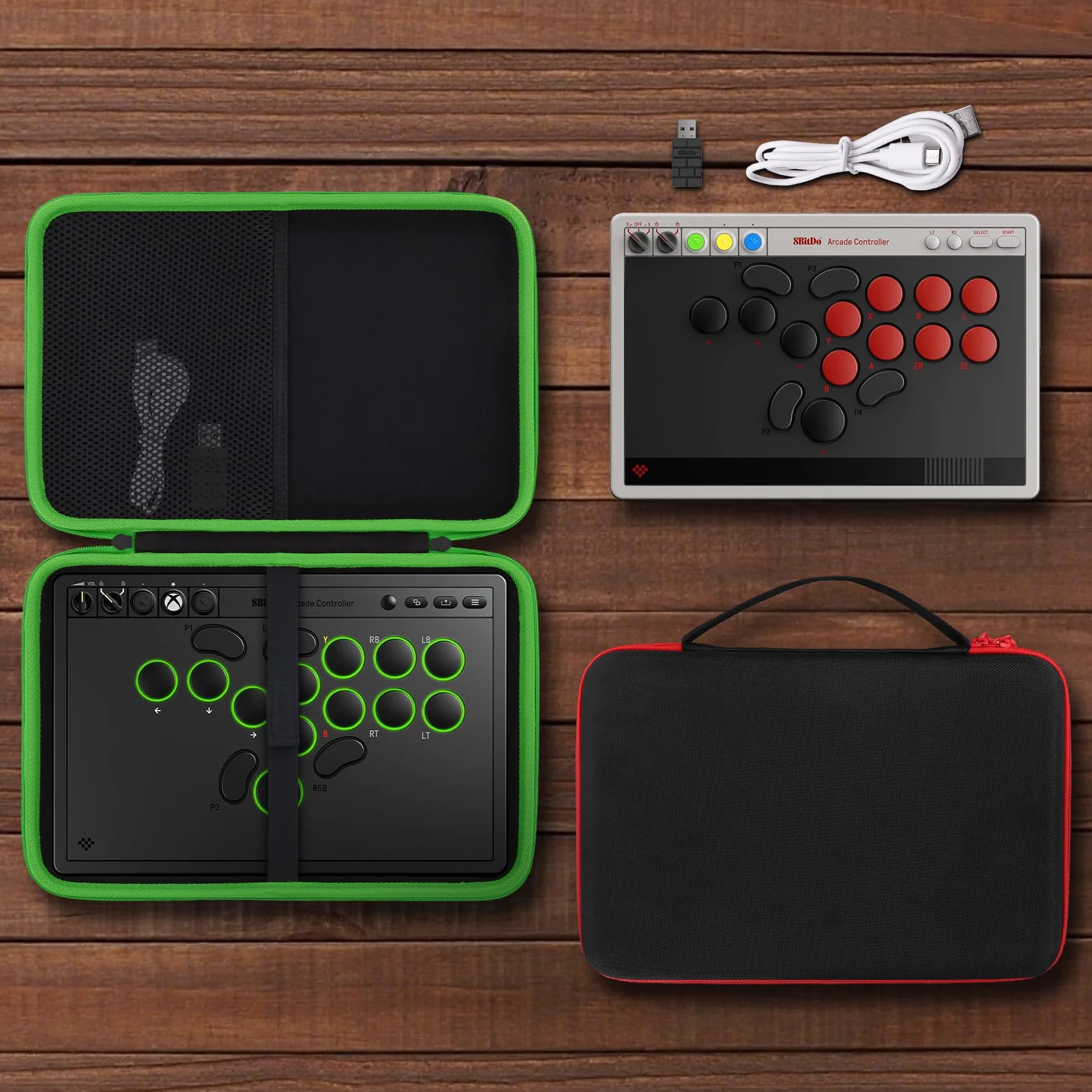 co2CREA Etui zastępcze do 8BitDo All-Button Arcade Controller do Switch i Windows (czarna obudowa + czerwony zamek błyskawiczny)