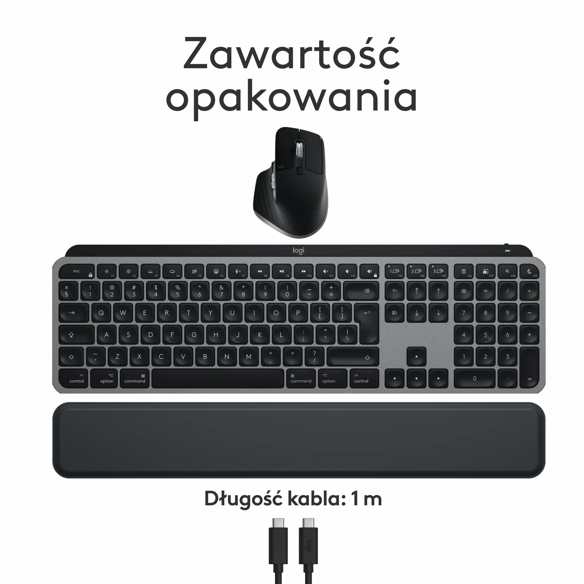Logitech MX Keys S Combo for Mac, bezprzewodowa klawiatura i z podpórką pod nadgarstki, podświetlana, bezprzewodowa, z szybkim przewijaniem, Bluetooth USB C dla MacBooka, iPada,QWERTY US INT'L - Szary