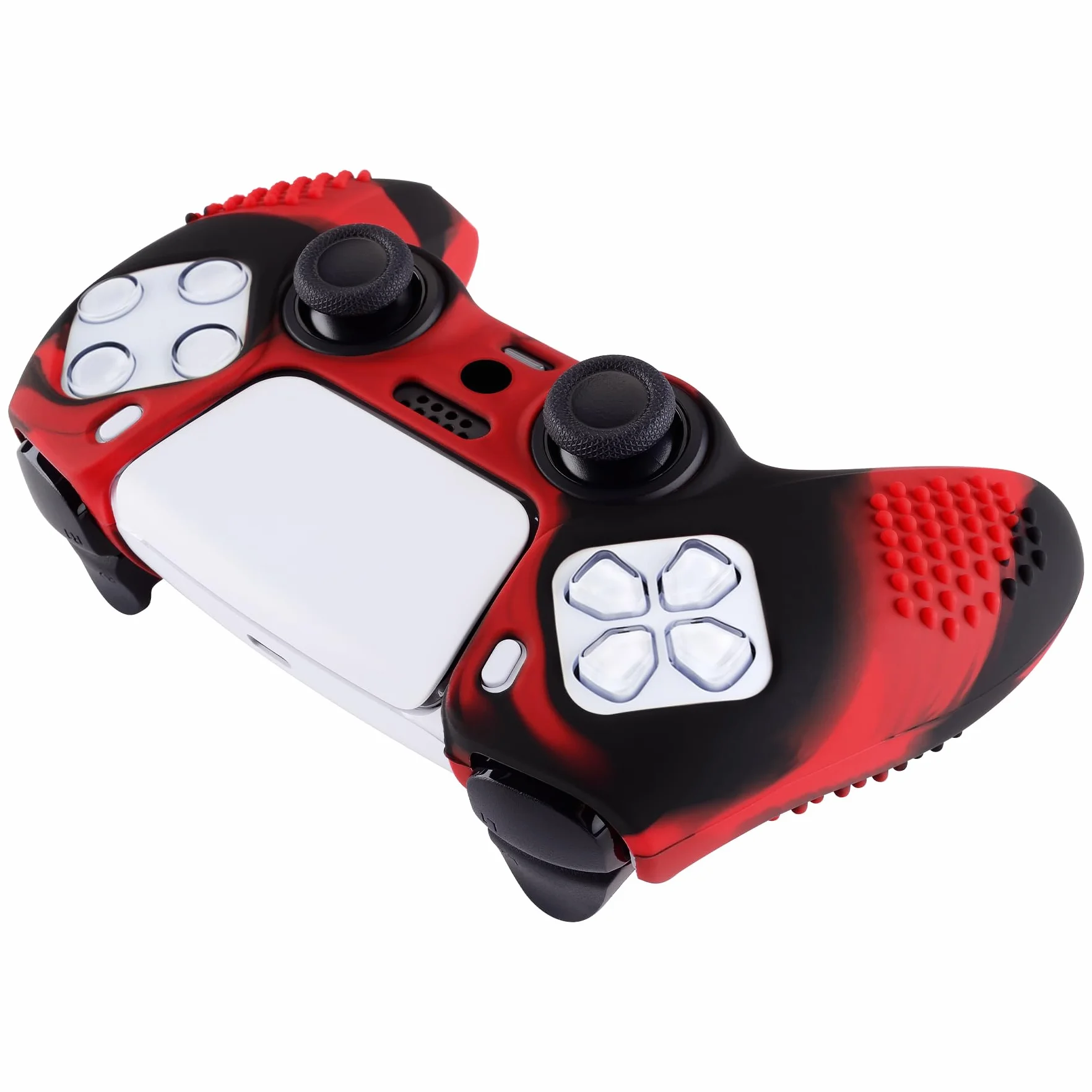 eXtremeRate PlayVital Antypoślizgowe Pokrowiec Ochronny do ps5 Kontrolera,Gumowe Ochraniacz Skóry do ps5,Silikonowe Etui z 6 szt Nakładkami Joysticka-Czerwony & Czarny(3D Studded Edition)