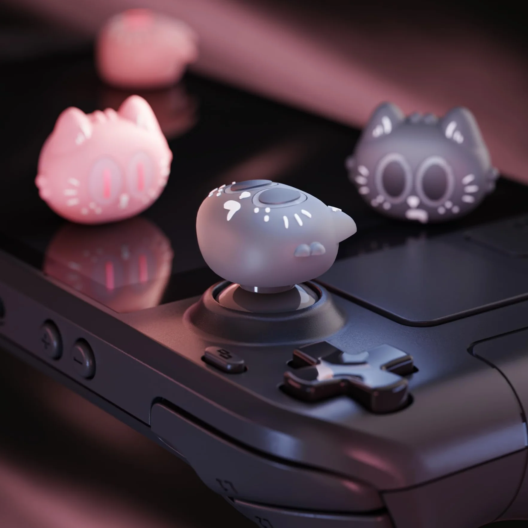PlayVital Nakładka Joystick do Steam Deck Thumb Grips, LED Osłony Analogowe do Steam Deck OLED & LCD Akcesorium Ochronne Joysticka – Kotek Księżycowy