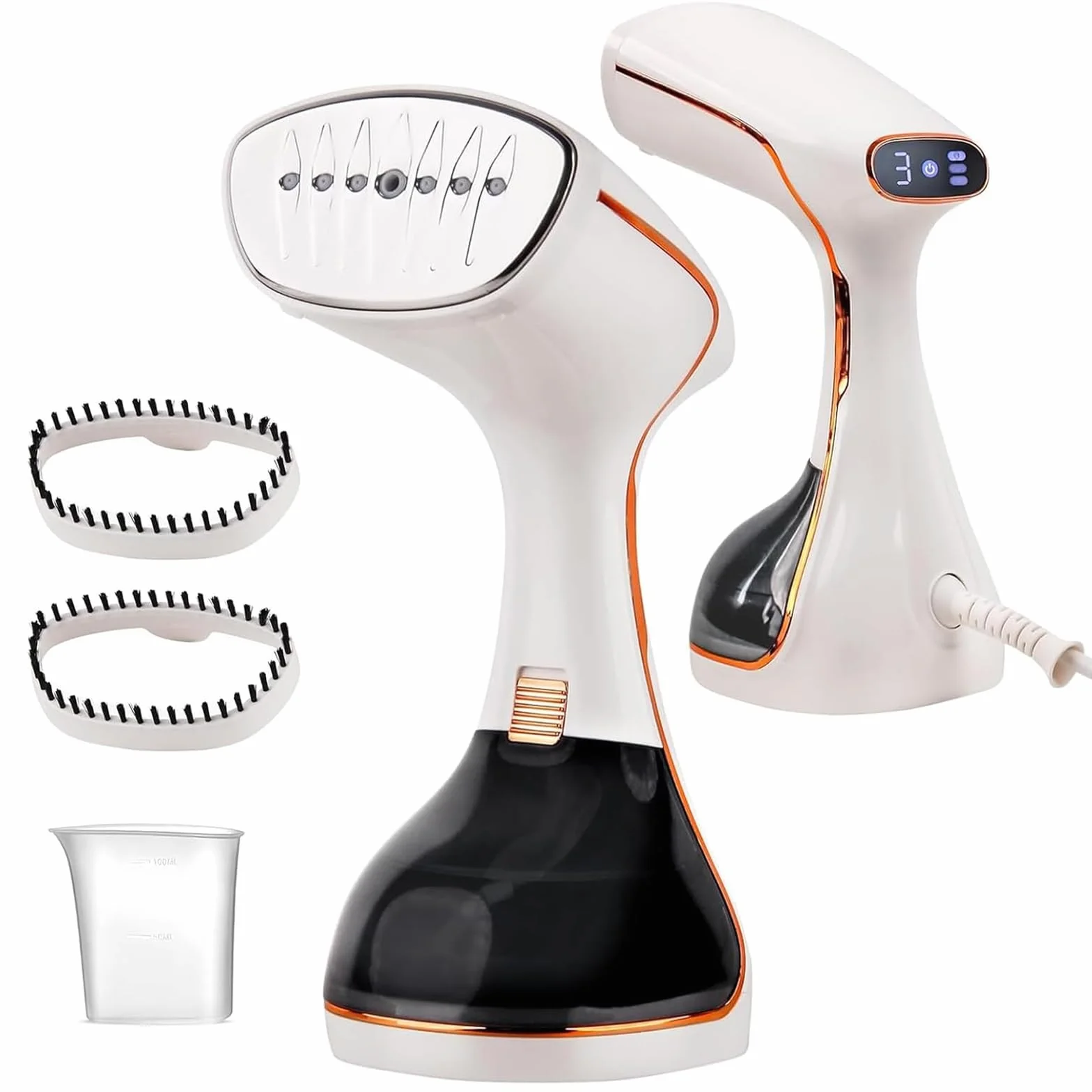 OKYUK Prostownica parowa 1800 W, przenośna parownica do ubrań, zbiornik na wodę 320 ml, szybkie nagrzewanie, żelazko parowe w zestawie z 2 szczotkami, idealna w podróży i w domu, środek do usuwania