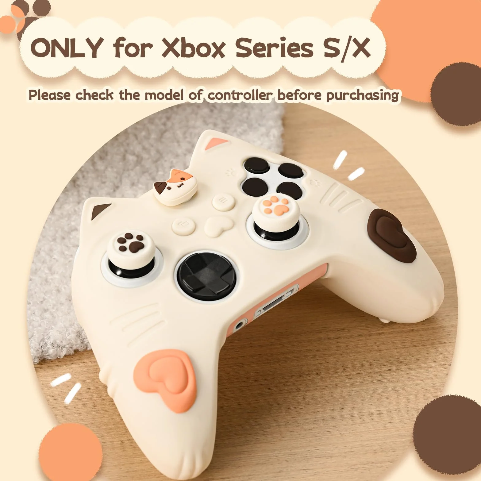 GeekShare Silikonowe etui ochronne do kontrolera Xbox Series X/S antypoślizgowe z 2 nakładkami joysticka Calico Cat