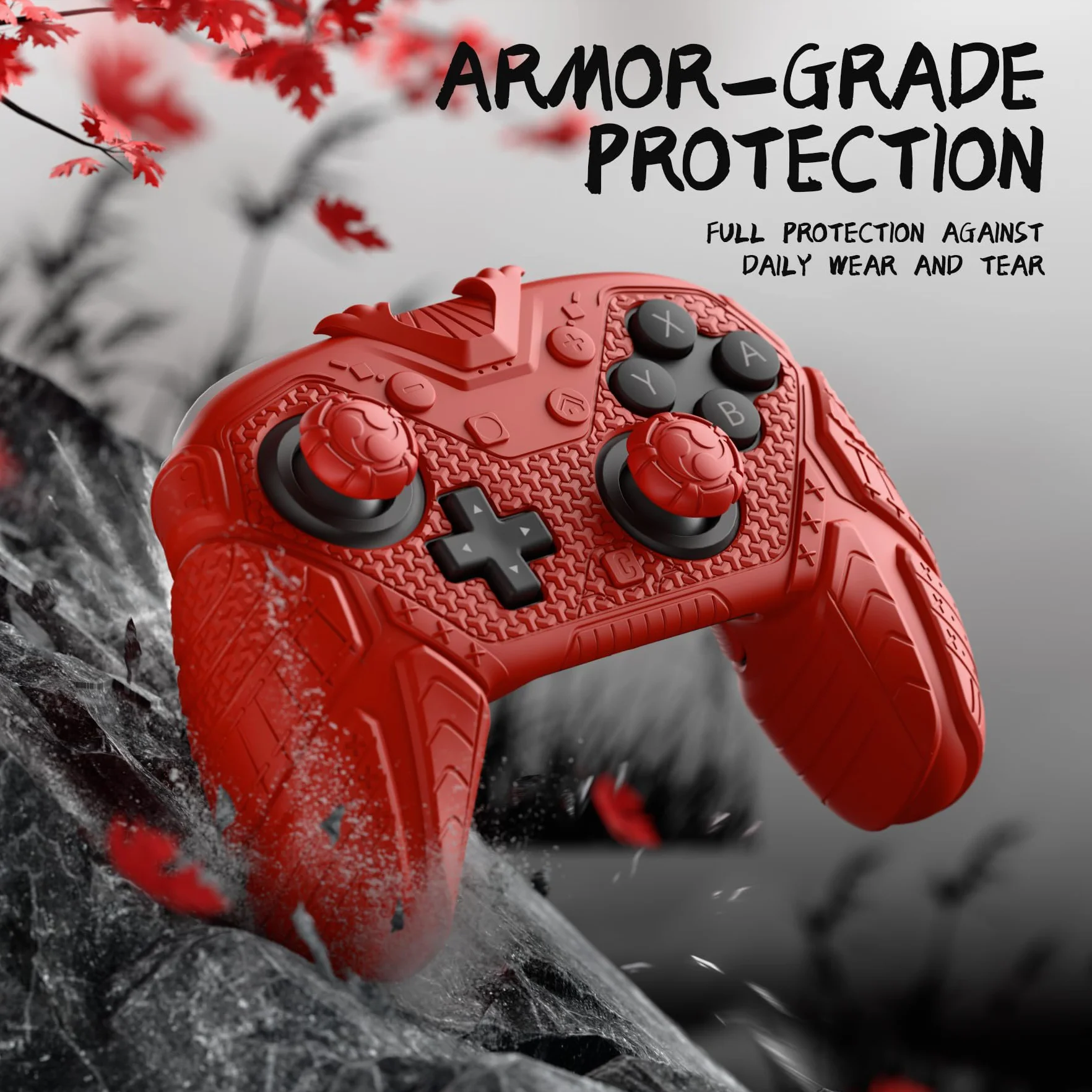 PlayVital Silikonowa Obudowa do Switch 2 Pro Kontrolera, Etui Ochronne do Switch 2 Pro,Antypoślizgowa Nakładka z Tylnymi Przyciskami & Nakładkami na Gałki & Naklejkami-Czerwony