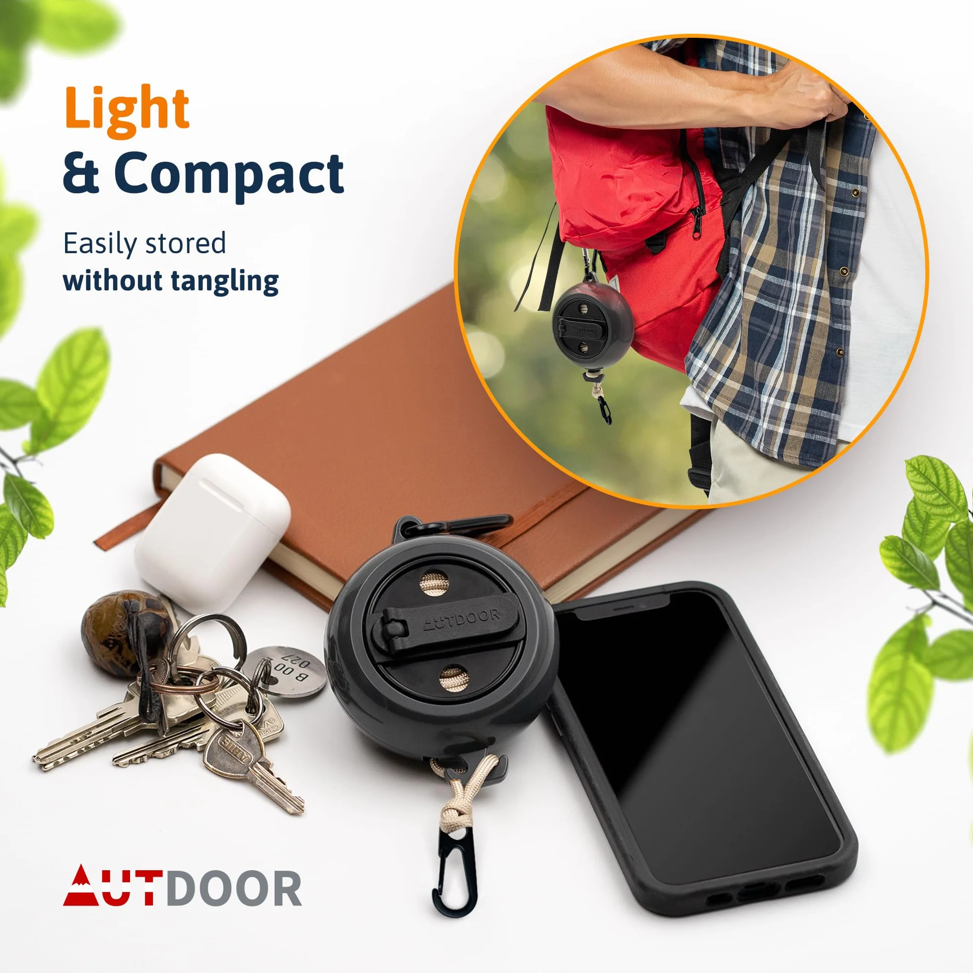AUTDOOR® Linka na pranie 10 m z korbką – szybkie zwijanie – wytrzymała przenośna suszarka, kemping balkon kamper