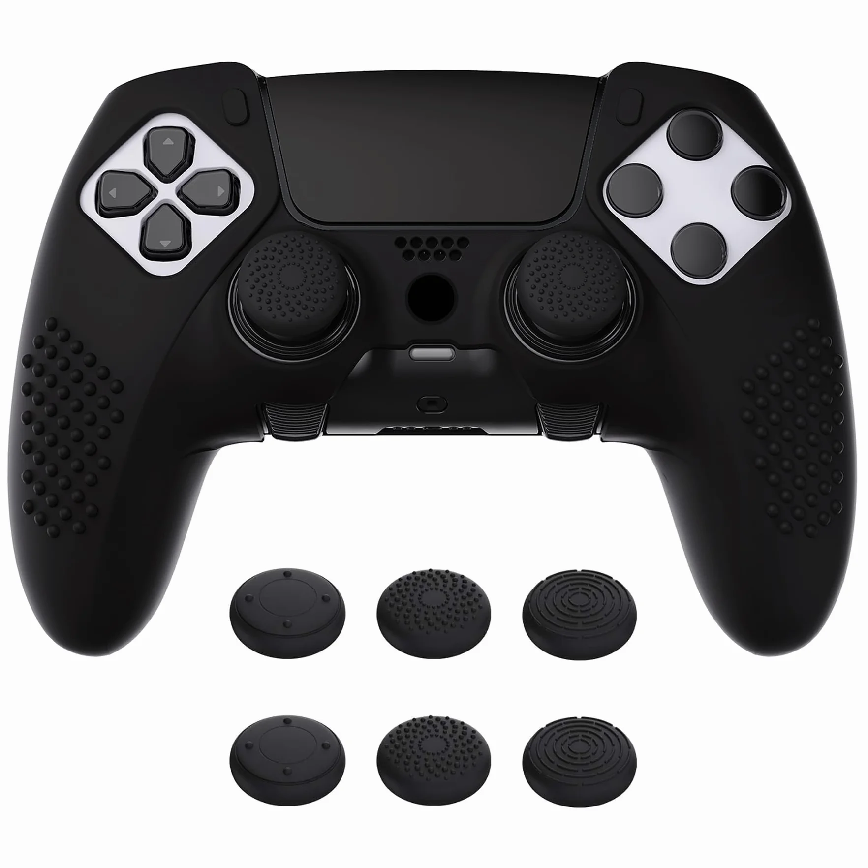 PlayVital 3D Studded Edition antypoślizgowe silikonowe etui do kontrolera PS5 Edge, miękka gumowa osłona do kontrolera bezprzewodowego PS5 Edge z 6 nakładkami na kciuk, czarne