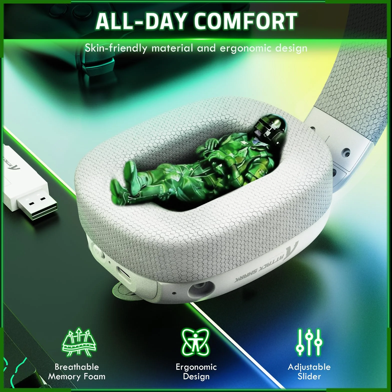 ATTACK SHARK L80PRO Bezprzewodowy Headset Gamingowy 3D Surround 40 mm 2.4G BT Przewodowy Biały