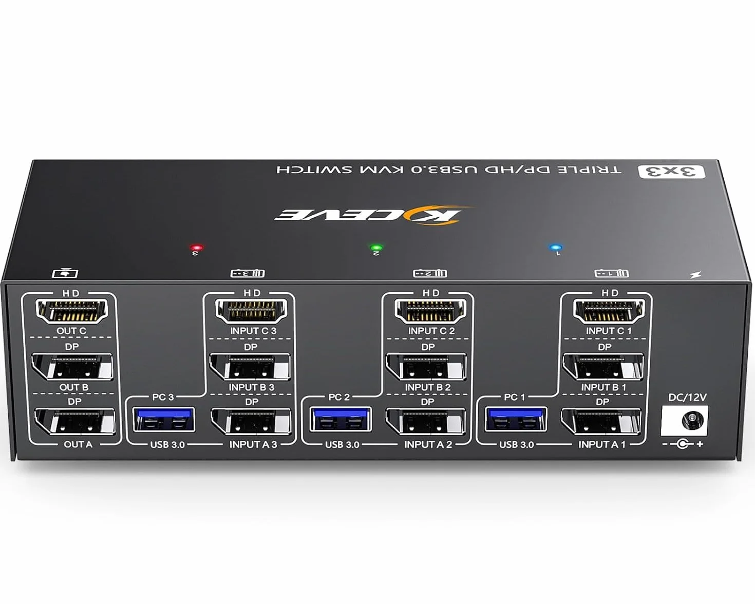 Przełącznik KVM 3 monitory 3 komputery 8K przy 60 Hz 4K przy 144 Hz, Camgeet HDMI+2 Displayport Przełącznik KVM Potrójny monitor dla 3 komputerów 3 monitory i 4 urządzenia USB 3.0, przewodowy pilot