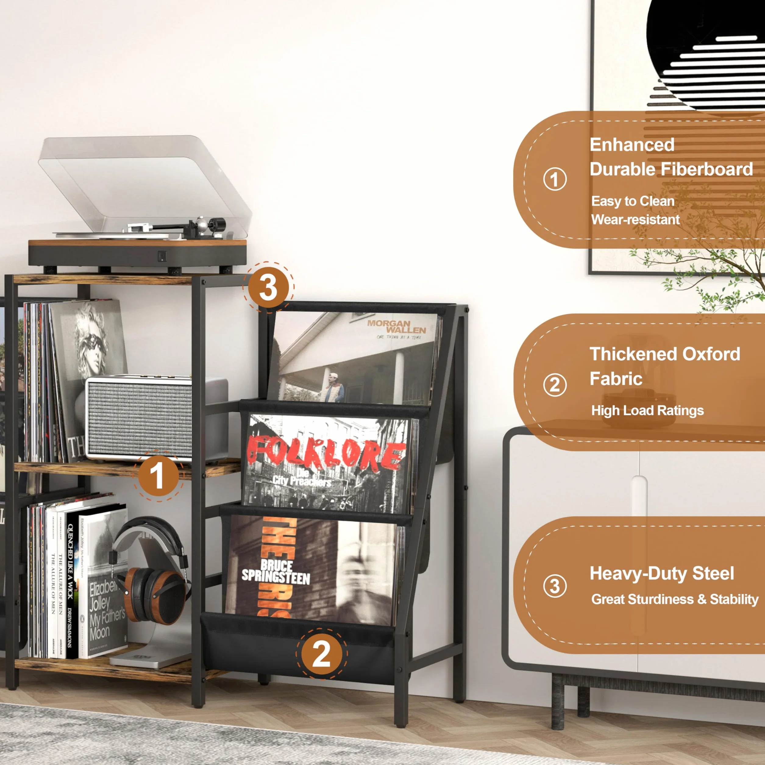 Płyta Winylowa Składowanie z Stoiskiem Gramofonowym Stojak na Gramofon z Przechowywanie Nagrania do 280 Albumów Z Winylowym Stojakiem na CD do Winylowego Odtwarzacza Gramofonowego Stereo