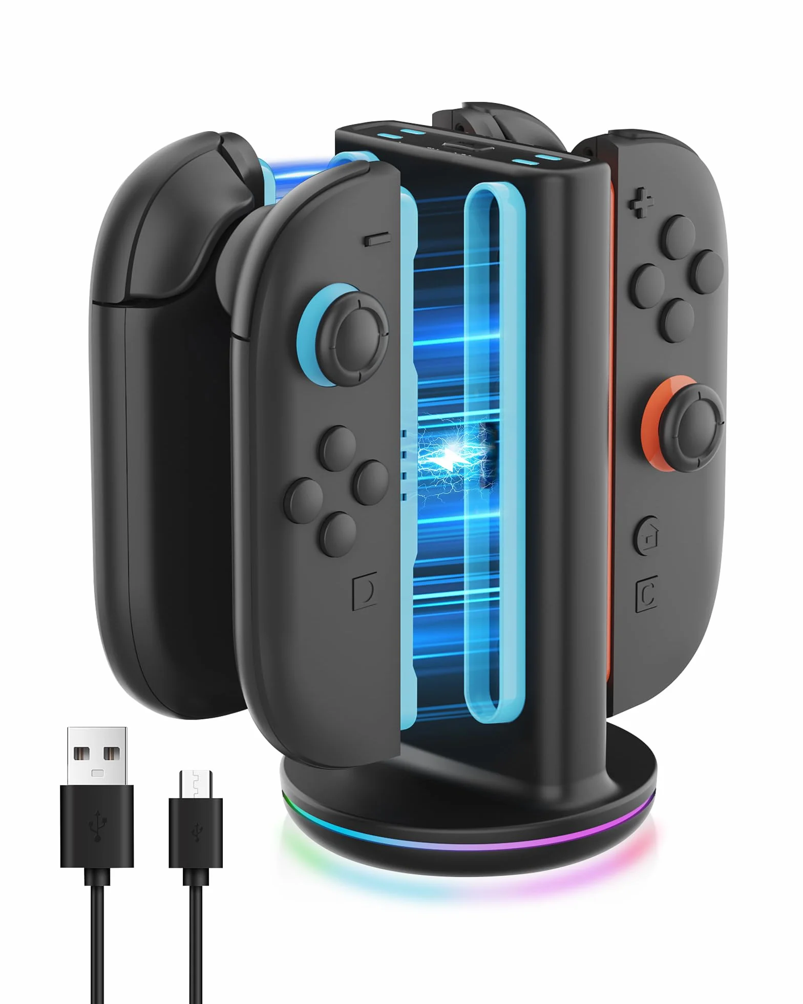RunSnail Charging Dock Kompatybilny z Switch 2 Joycon, Switch 2 Joy Con Controller Charger Station ze Światłem RGB, Magnetic Plug-in JoyCon Charging Dock z Kablem Ładującym