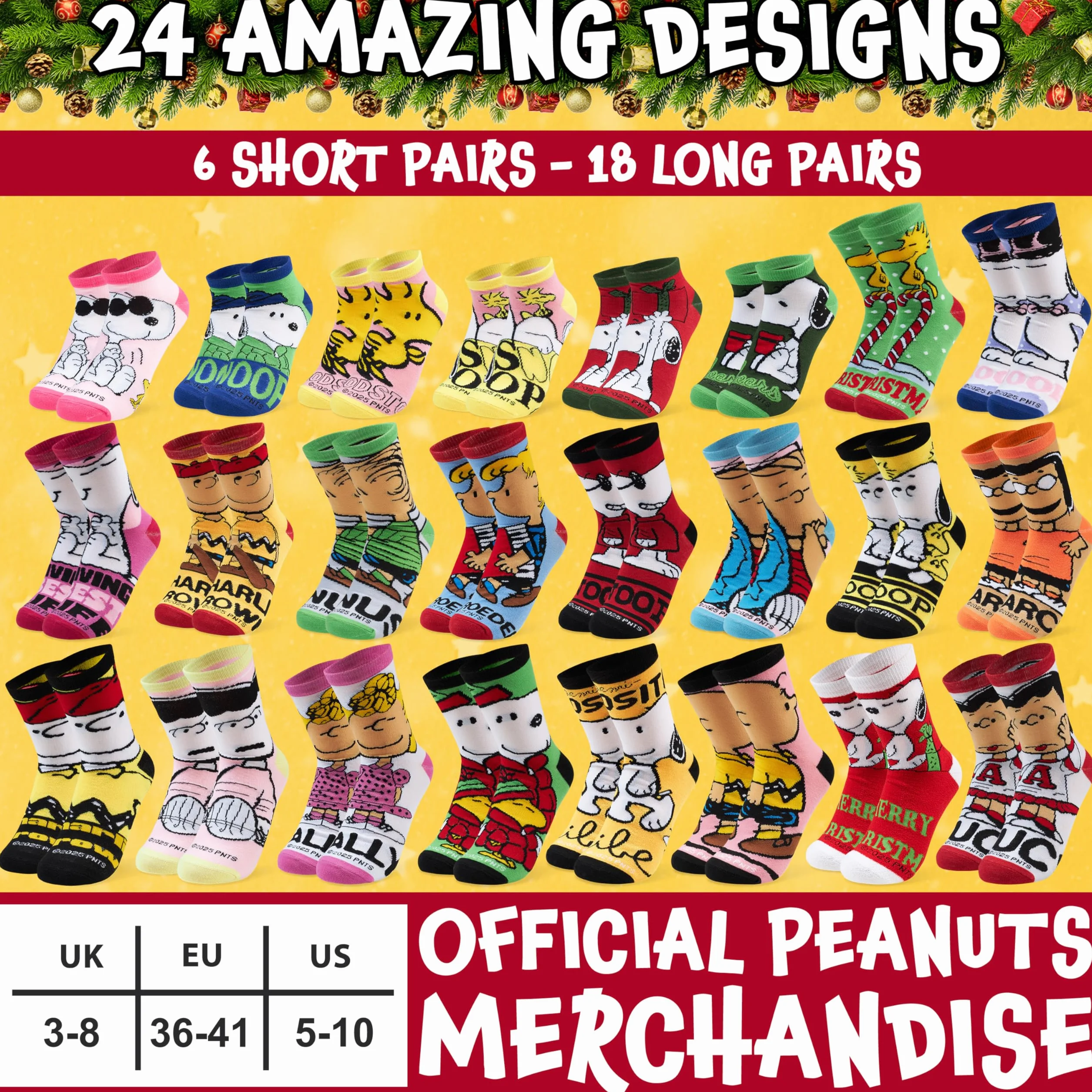 Get Trend Peanuts Snoopy skarpety z kalendarzem adwentowym dla dzieci (skarpety damskie)