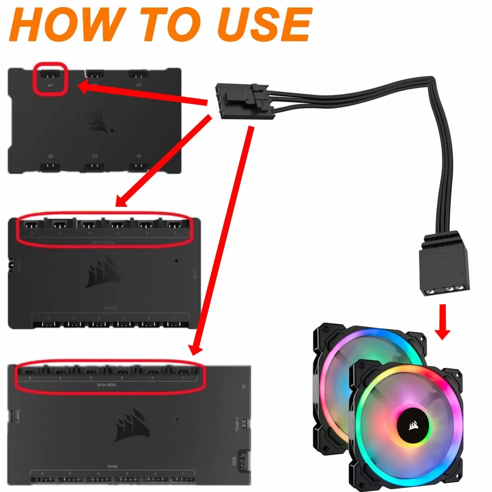 Xiatiaosann Kabel adaptera RGB z 4 pinami na 3 piny do Corsair RGB, 5 V 3-pinowy kabel przyłączeniowy ARGB, Lighting Node CORE, Commander CORE i iCUE Commander CORE XT (10 cm/3,94 cala, 3 szt.)