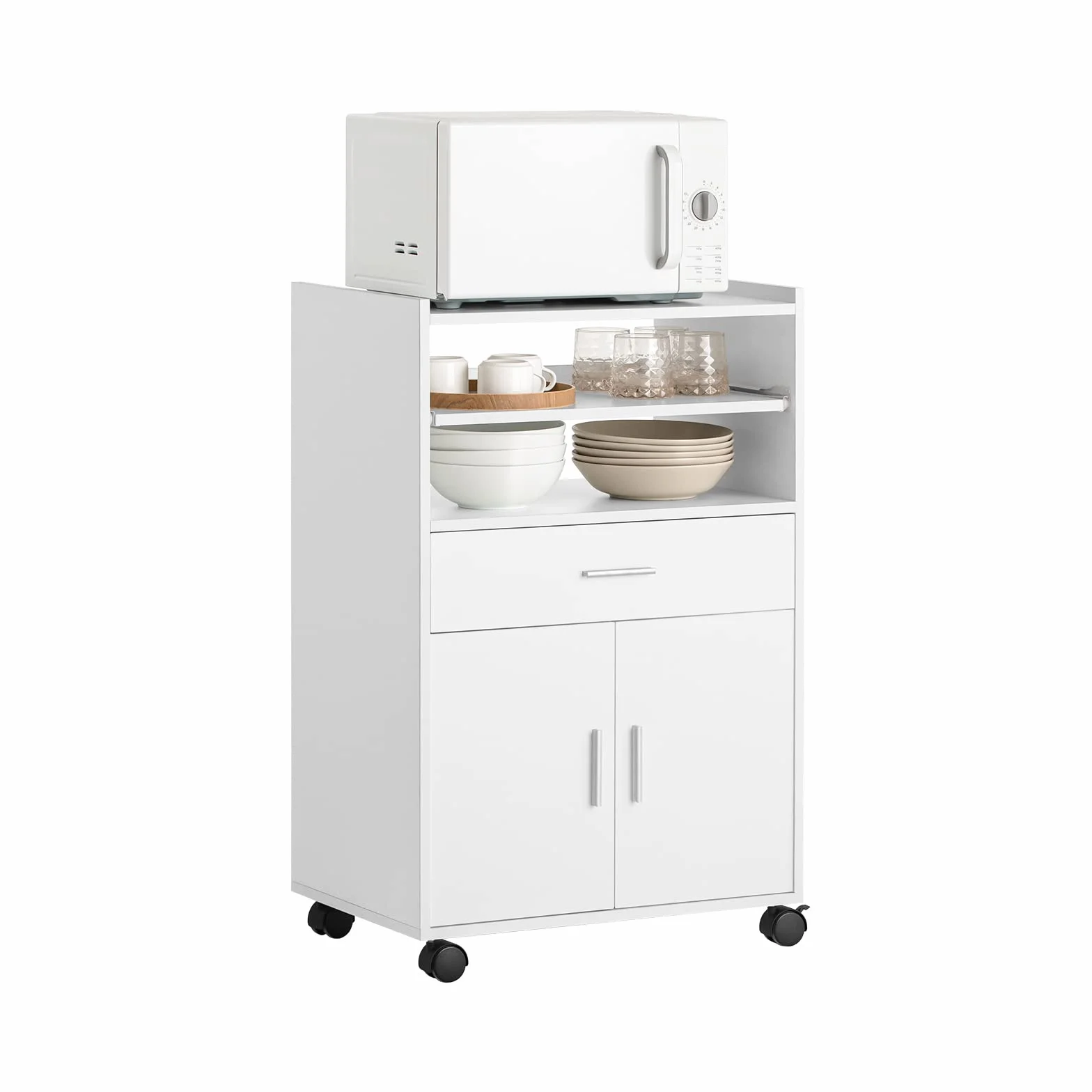 SoBuy Wózek kuchenny na kółkach rozsuwany blat biały 59×92×40 cm FSB09-W