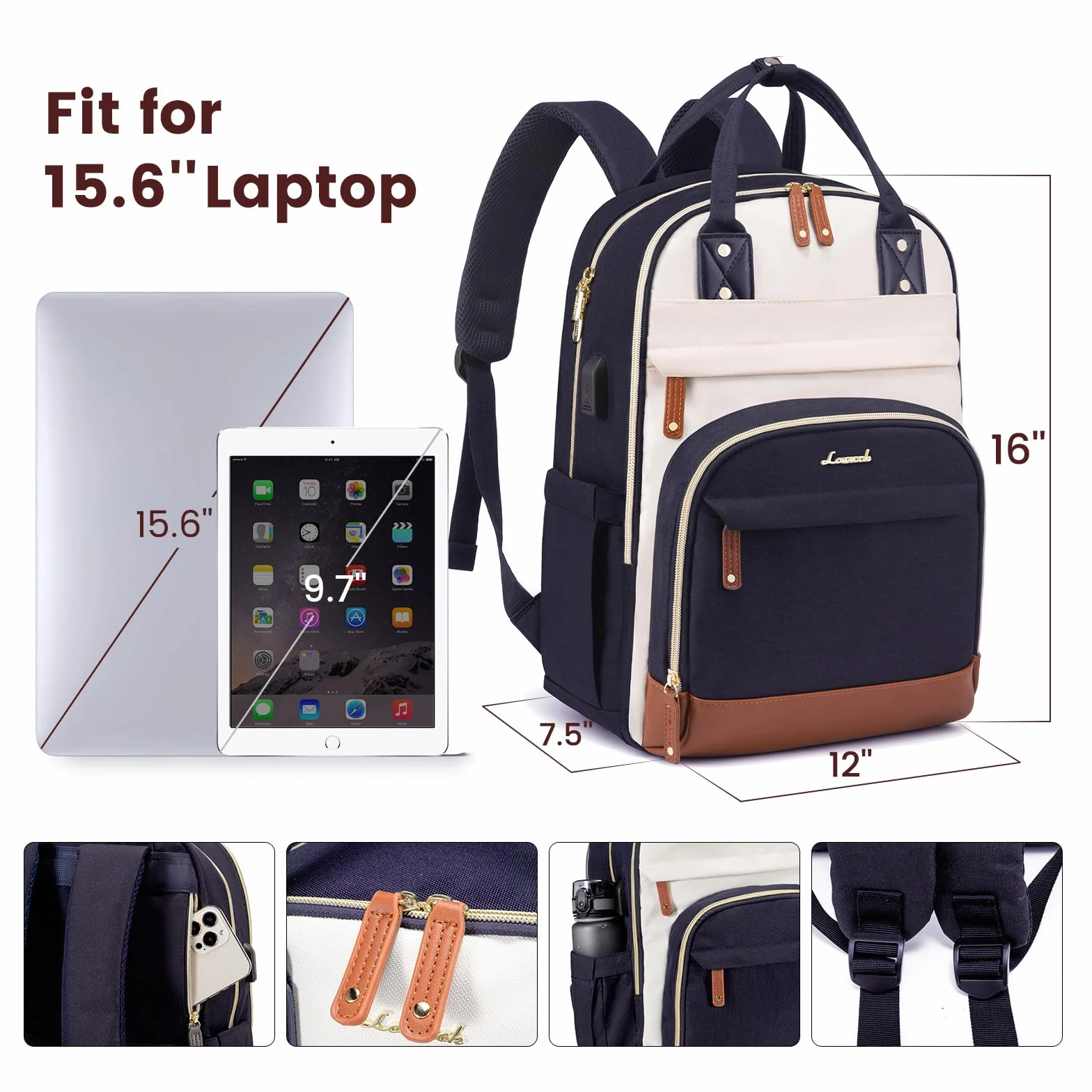 LOVEVOOK Plecak damski na laptopa 15,6", plecak szkolny, dla dziewcząt, nastolatków, wodoszczelny, dla chłopców, antykradzieżowy, do szkoły, na podróż, do pracy, lekki