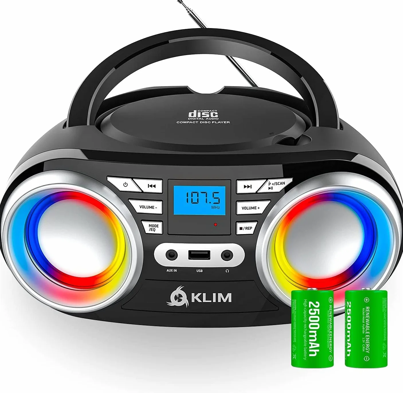 KLIM Boombox B3 + przenośny odtwarzacz CD + radio FM, CD, Bluetooth, USB, Bluetooth, MP3 + tryb przewodowy i bezprzewodowy z bateriami + ulepszona soczewka laserowa + NOWOŚĆ 2022