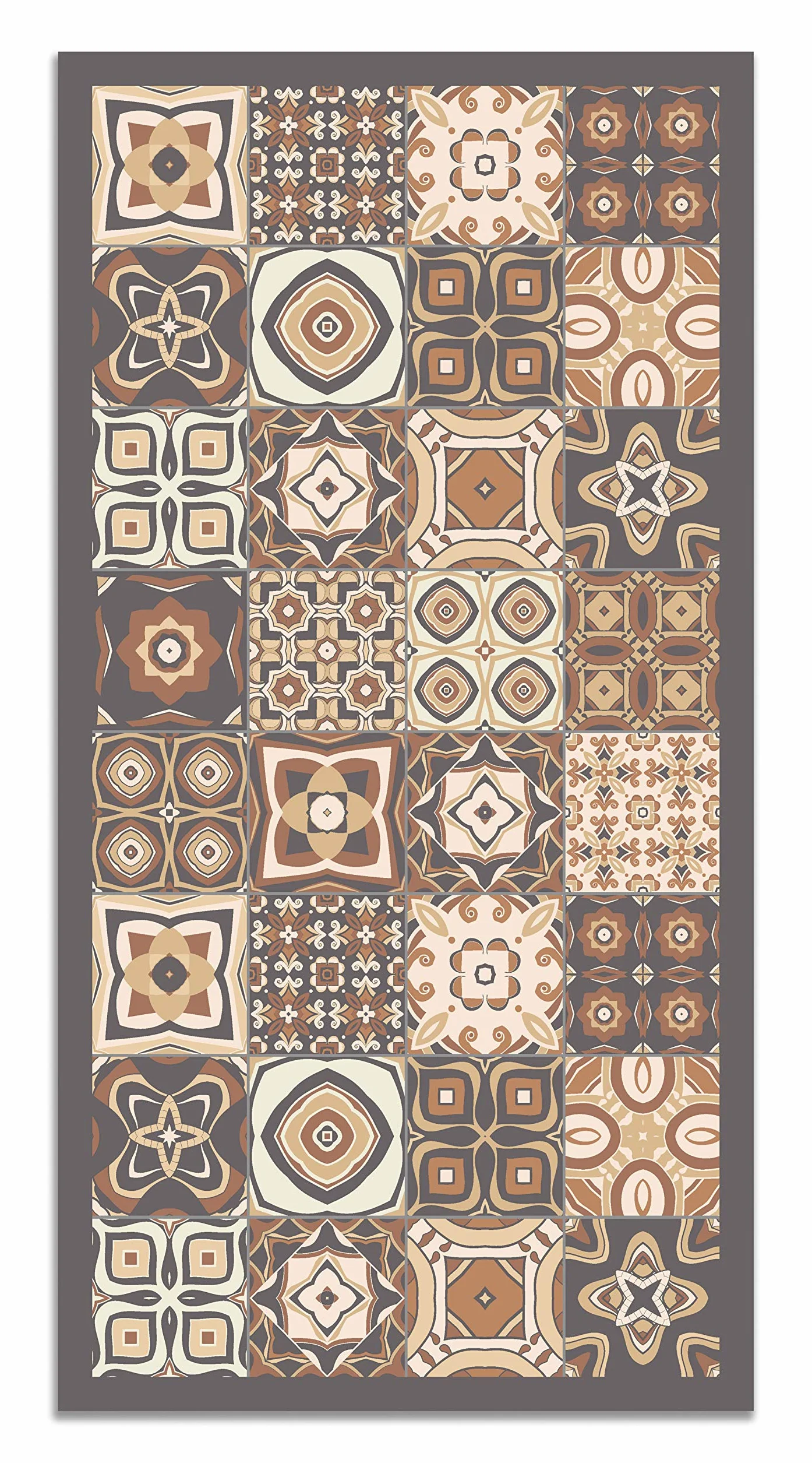 Panorama Mata podłogowa winylowa w płytki cementowe brązowe 200x250 cm - mata kuchenna z linoleum winylowego PVC - antypoślizgowy zmywalny trudnopalny dywan do kuchni, biura salonu - ochrona podłogi