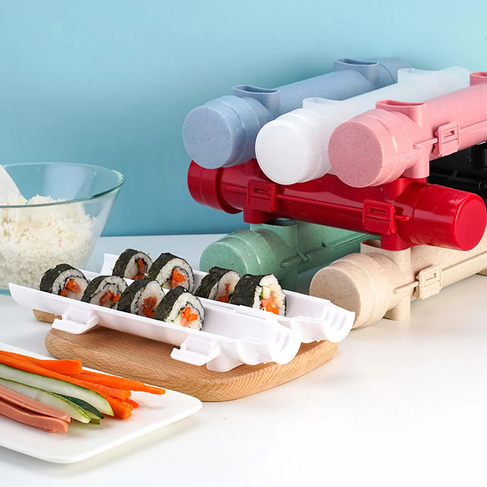 Sushi bazooka zestaw do robienia sushi z matą do wałkowania sushi, forma rolkowa do sushi, plastikowy ryż warzywo mięso domowej roboty DIY zestaw do robienia sushi, obrabiarki, przybory kuchenne,