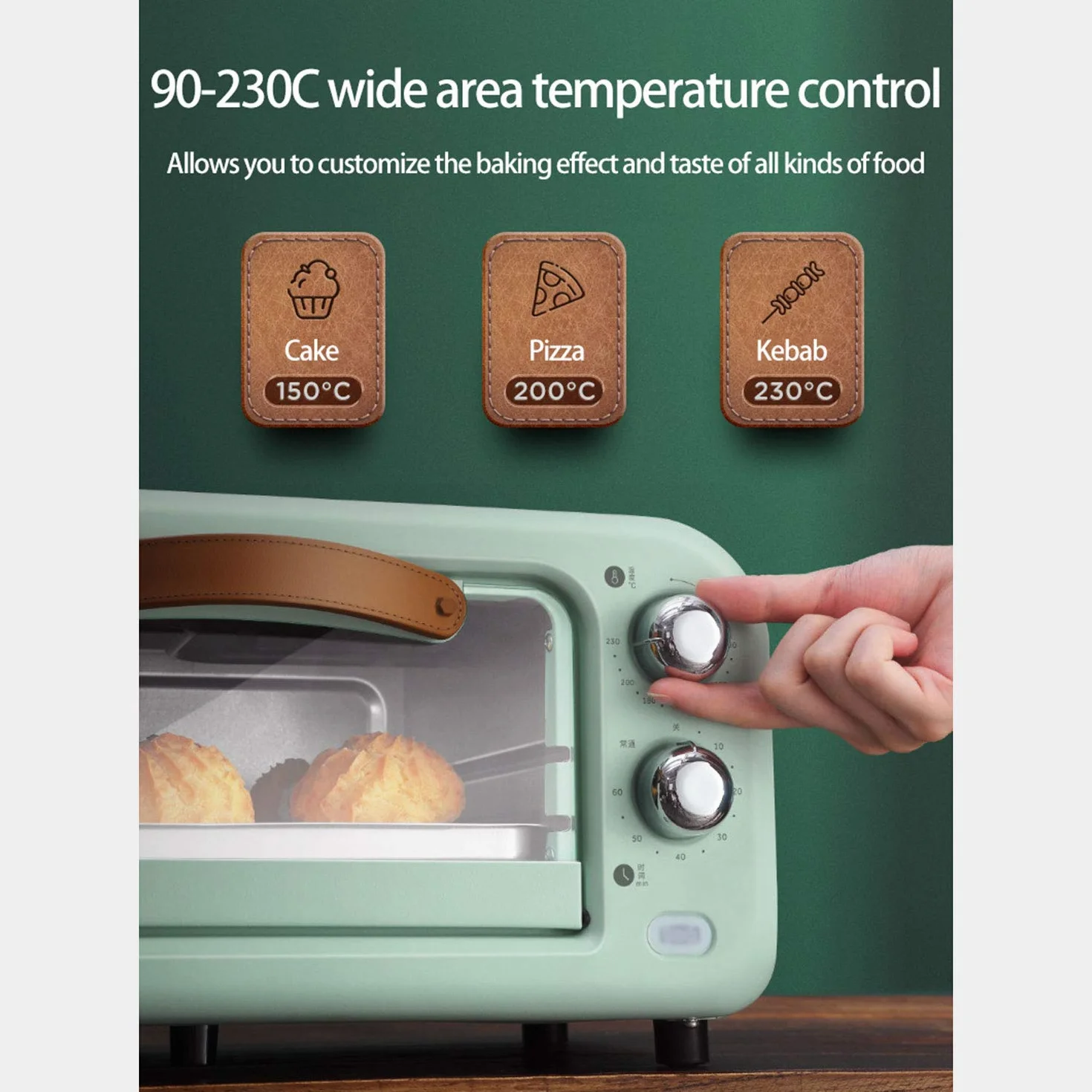 Mini piekarnik retro 12 l 800 W 90-230°C zielony