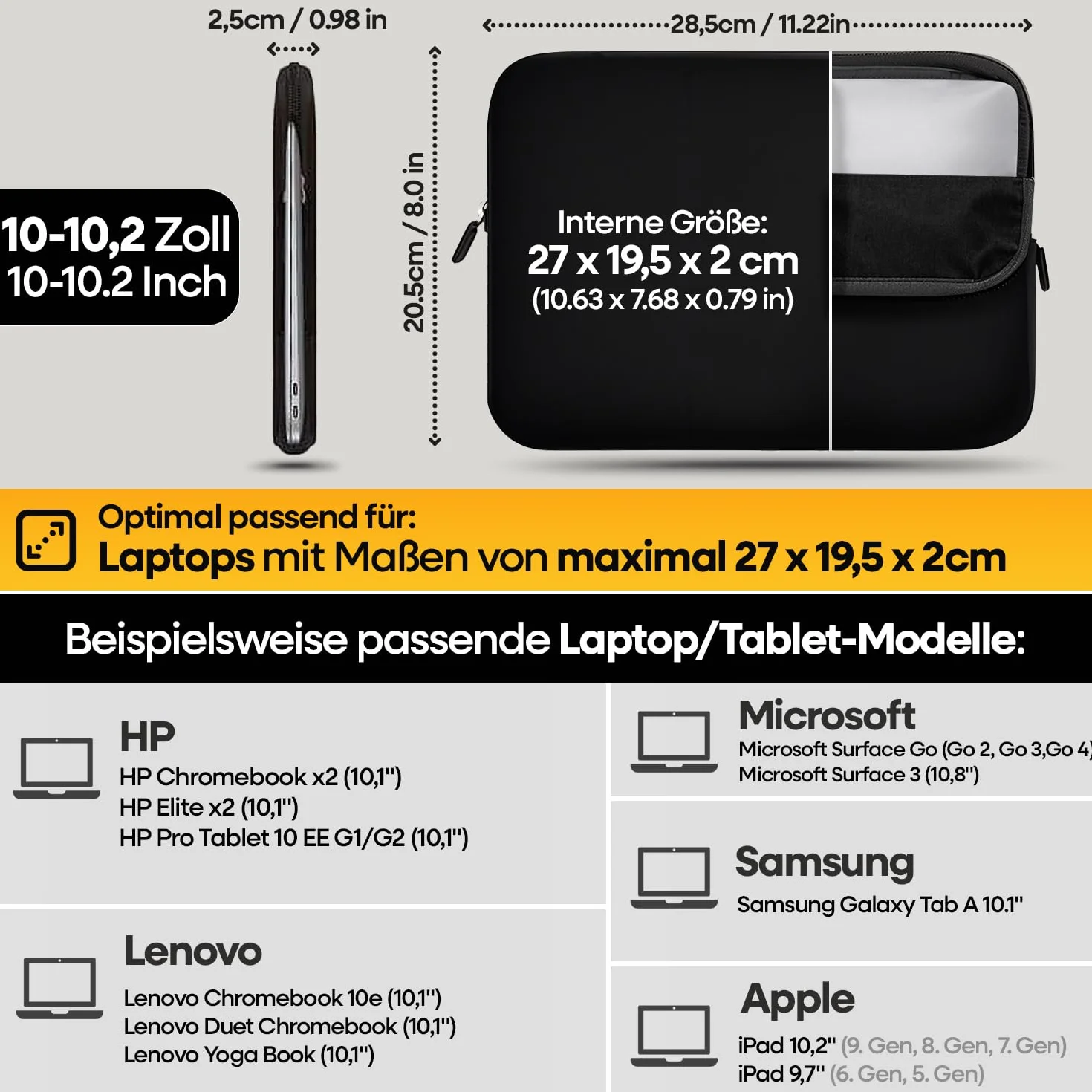 SIDORENKO Etui na tablet PC na 10-10,1 cala - Uniwersalne etui ochronne na tablet - Neopren, niebieskie