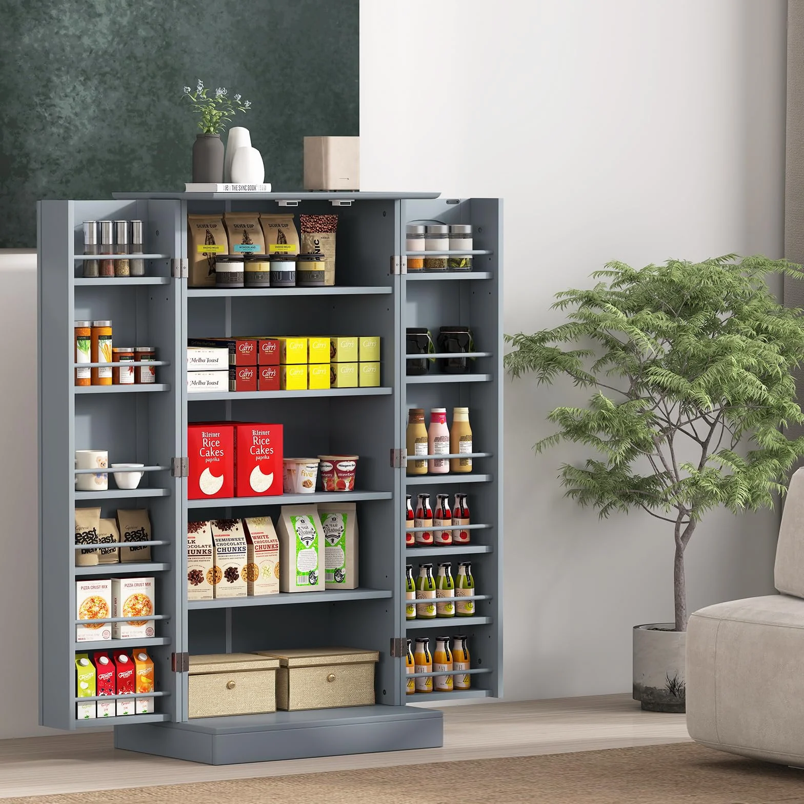 GIANTEX Szafka kuchenna z 2 drzwiami 60 x 40 x 120 cm szara