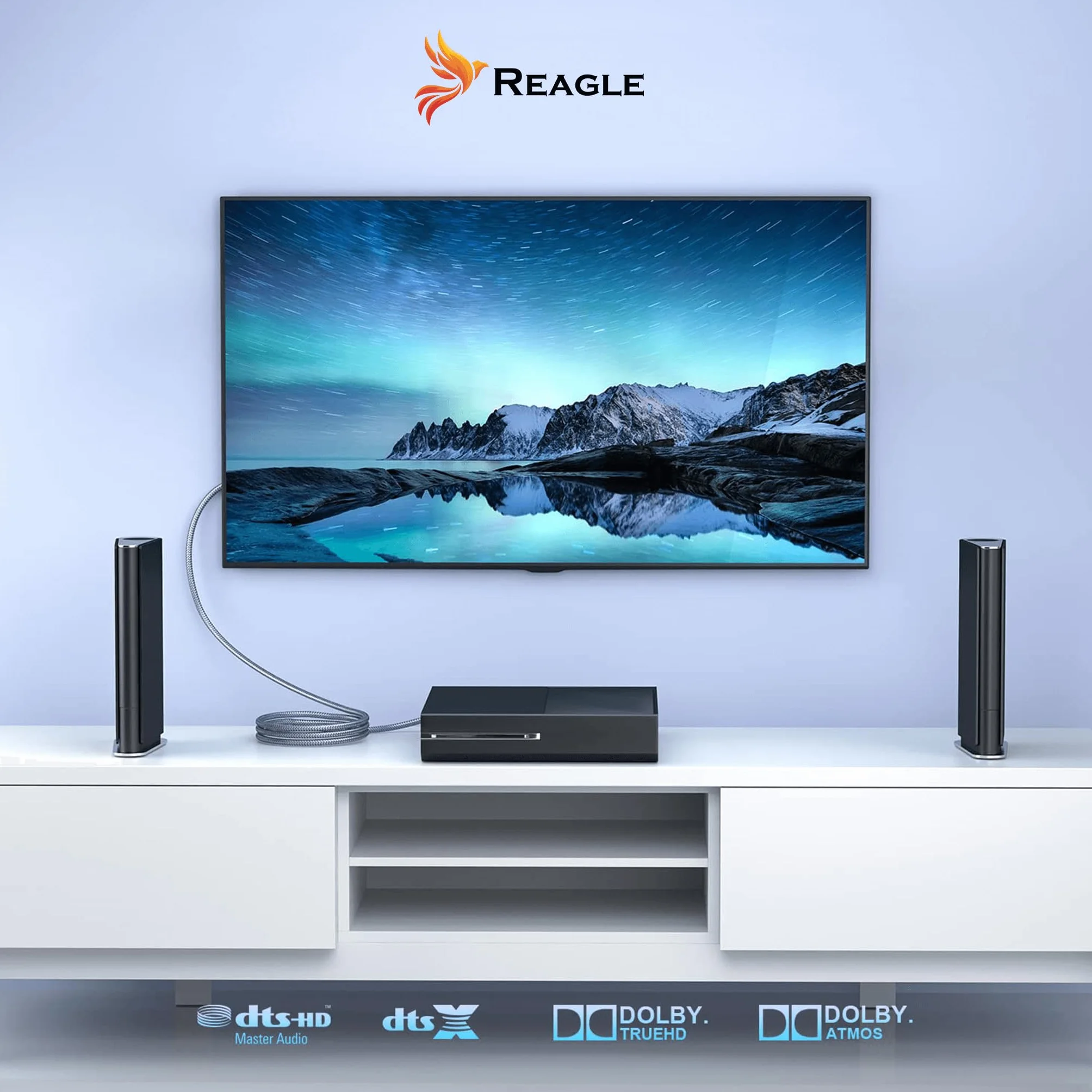 Reagle TOSLINK Kabel Optyczny, HQ SPDIF, Cyfrowy Kabel Audio, Kabel z Włókna Szklanego, do Soundbara, Telewizora, Wzmacniacza Kina Domowego, HiFi (srebrny, 5M)