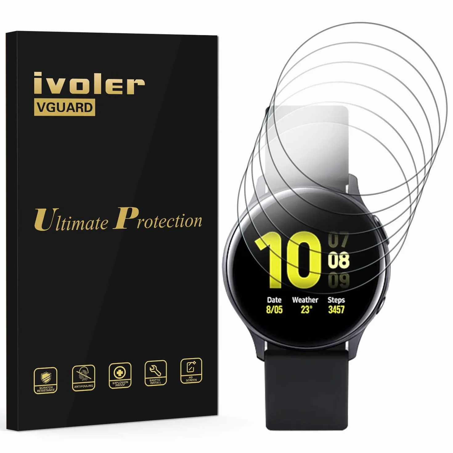 VGUARD Zestaw 6 sztuk osłon do Garmin Vivoactive 6 / Garmin Vivoactive 5 / Samsung Galaxy Watch Active 2 40 mm/Galaxy Watch Active, pełne pokrycie, przezroczysta folia ochronna HD
